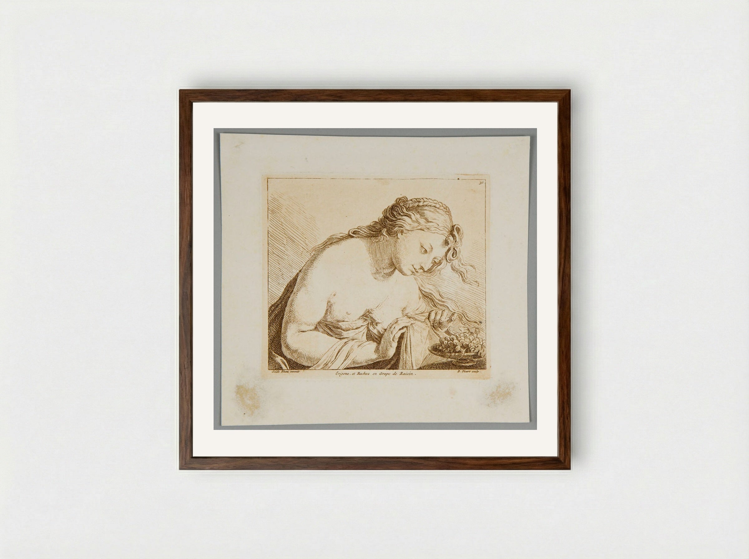 Erigone and Bacchus - Bernard Picart - Framed Print Dark Wood