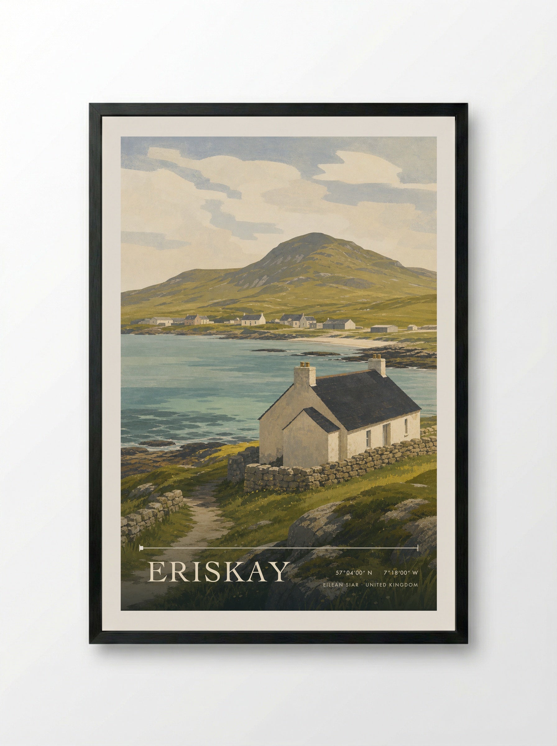 Eriskay Eilean Siar United Kingdom Travel Poster - Framed Print Black