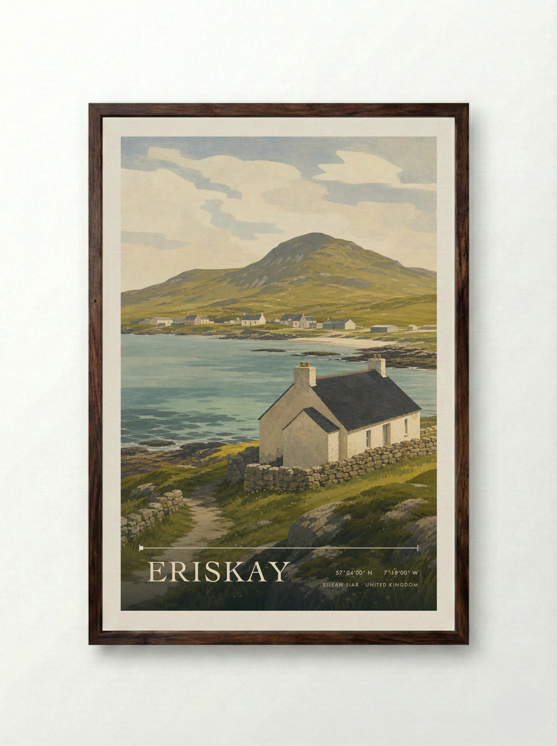 Eriskay Eilean Siar United Kingdom Travel Poster - Framed Print Dark Wood