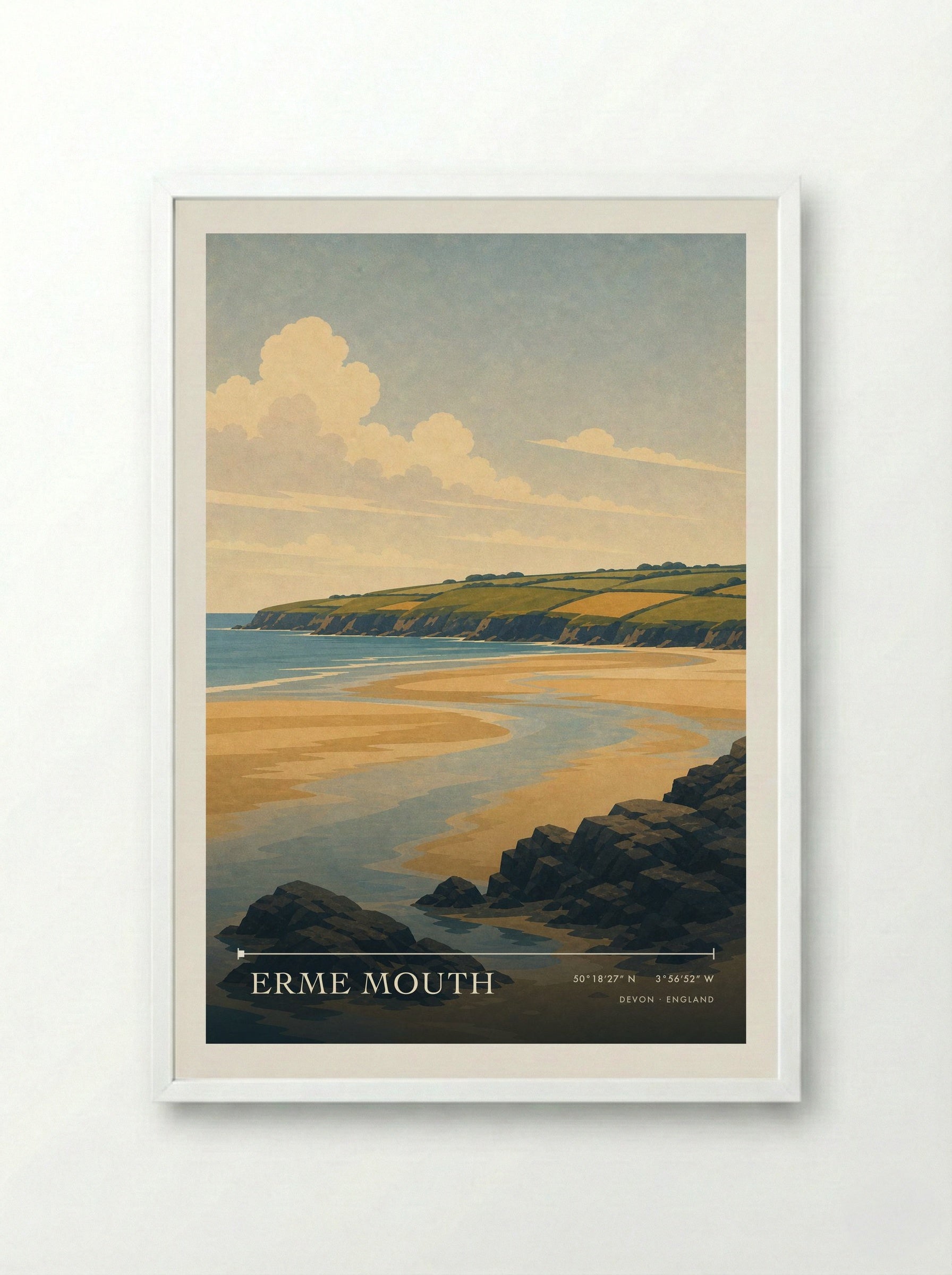 Erme Mouth Devon England Travel Poster - Framed Print White