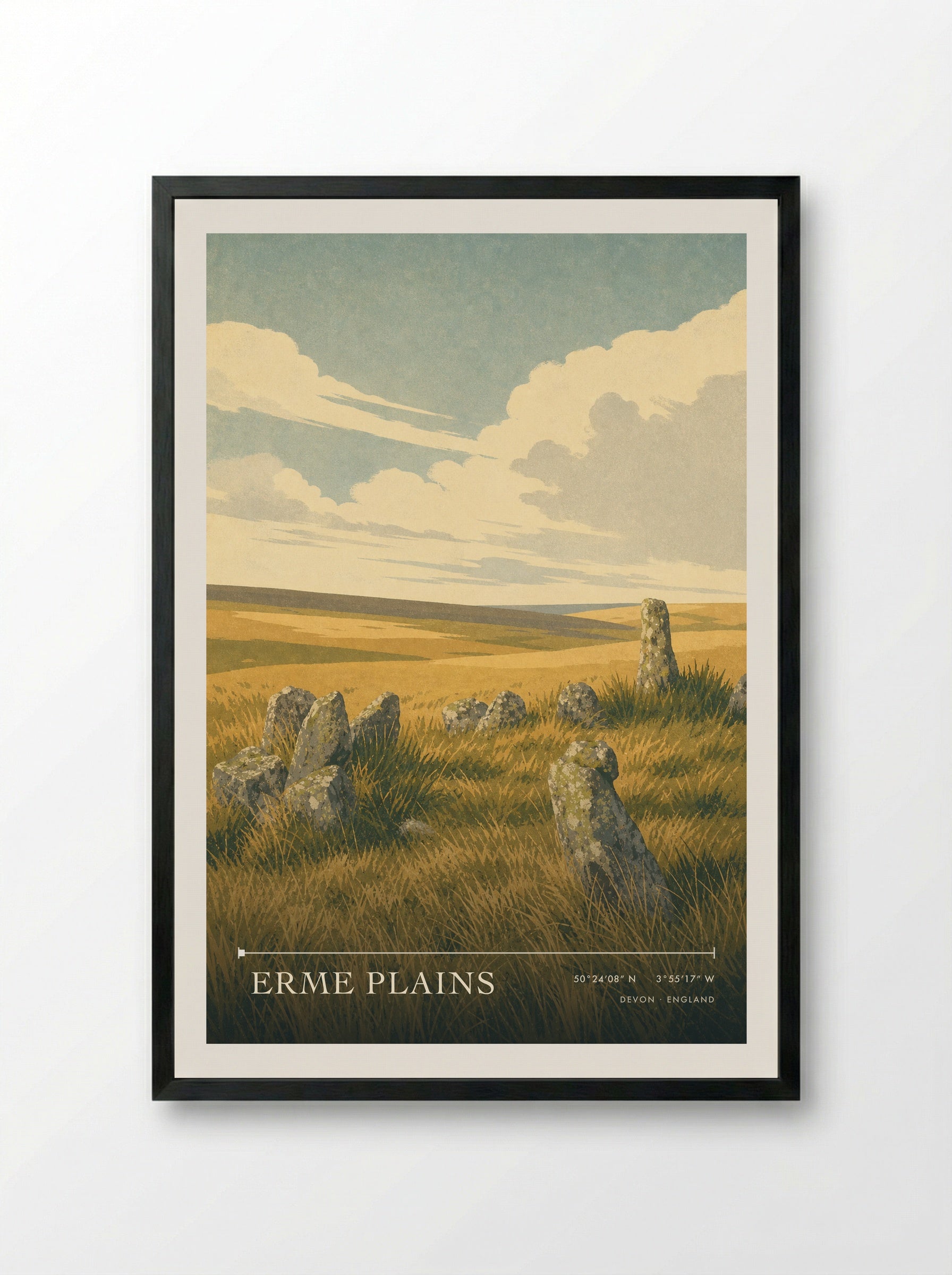 Erme Plains Devon England Travel Poster - Framed Print Black