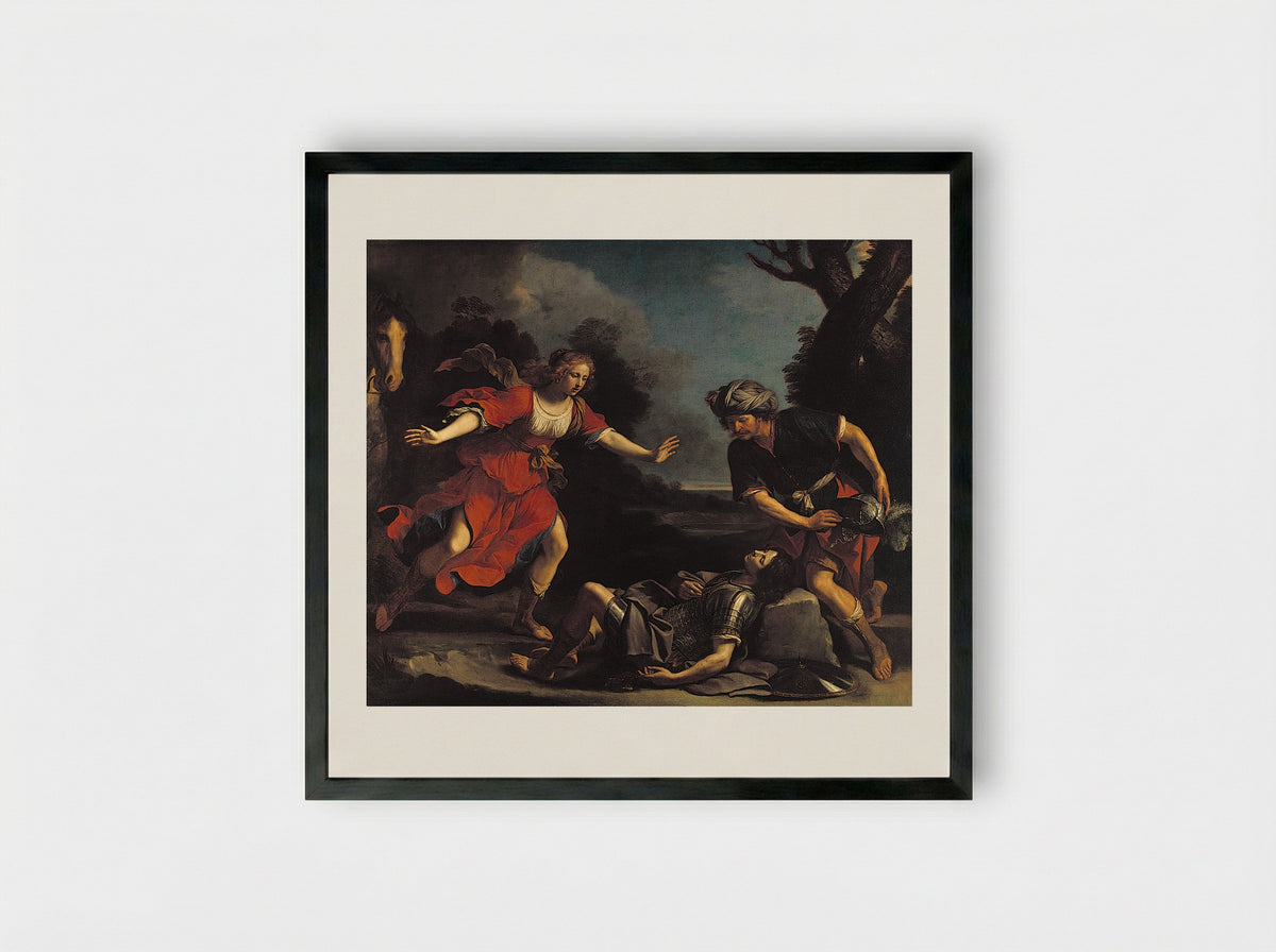Erminia Finding the Wounded Tancred - Guercino - Framed Print Black