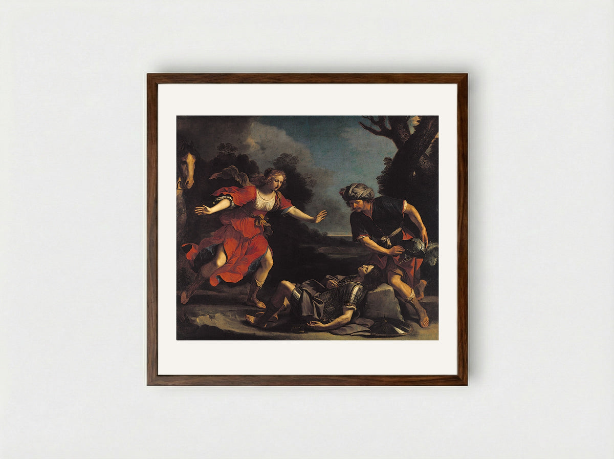 Erminia Finding the Wounded Tancred - Guercino - Framed Print Dark Wood