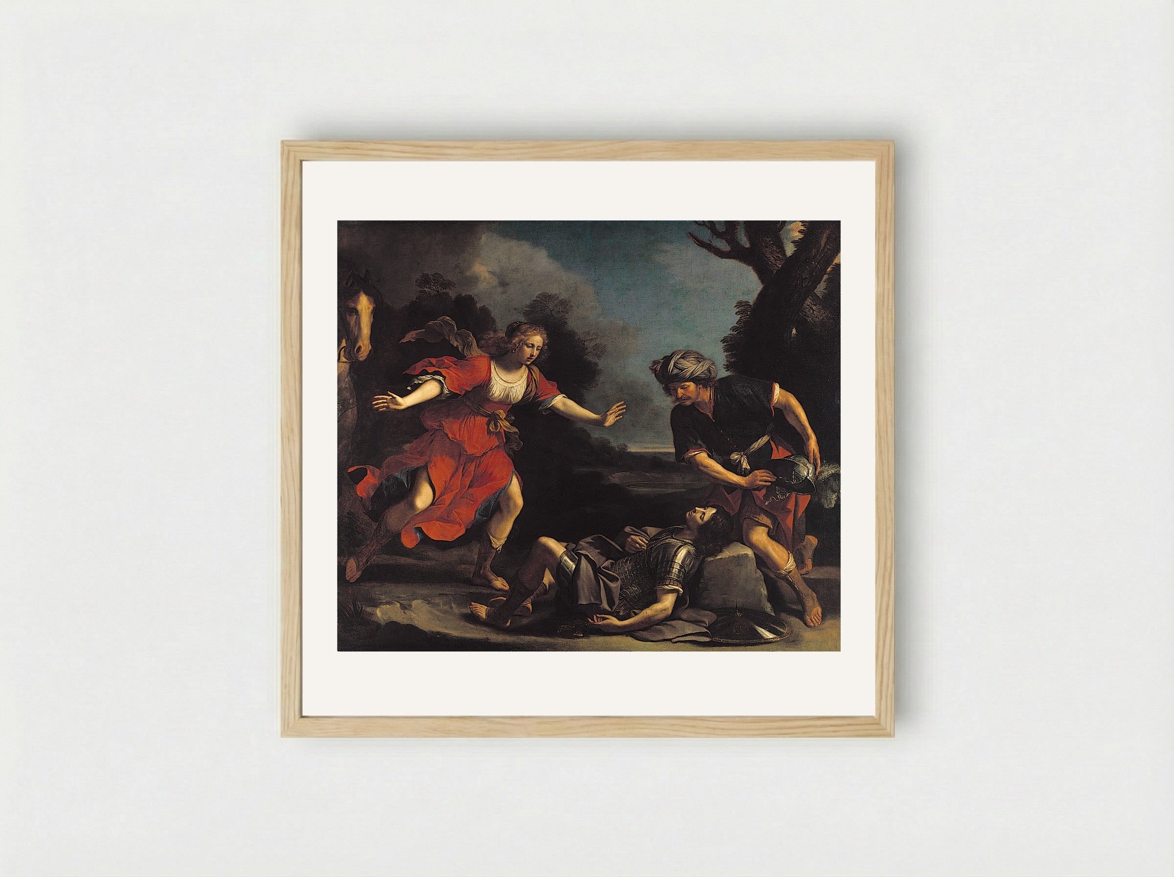 Erminia Finding the Wounded Tancred - Guercino - Framed Print Wood