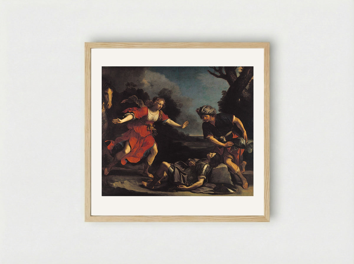 Erminia Finding the Wounded Tancred - Guercino - Framed Print Wood