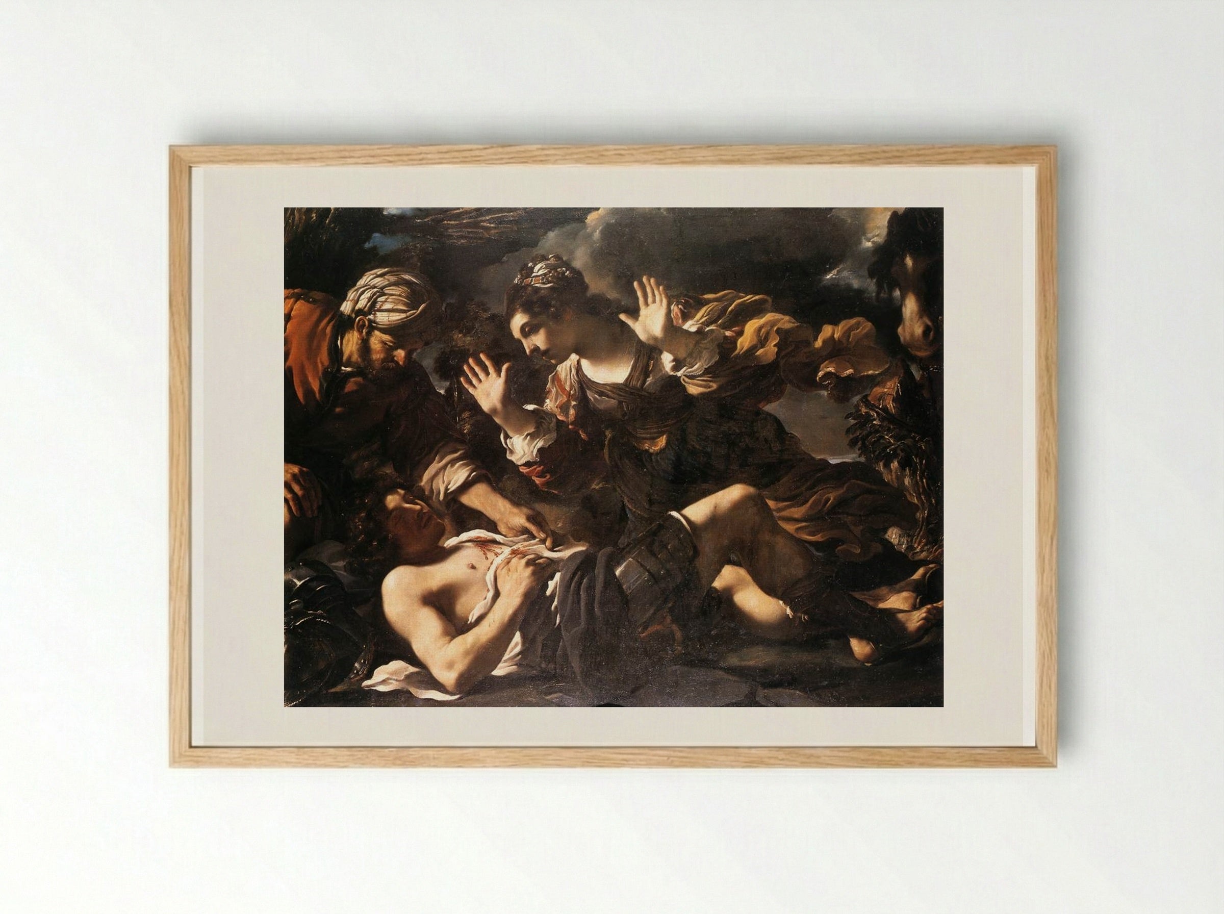 Erminia Finds the Wounded Tancred - Guercino - Framed Print Wood