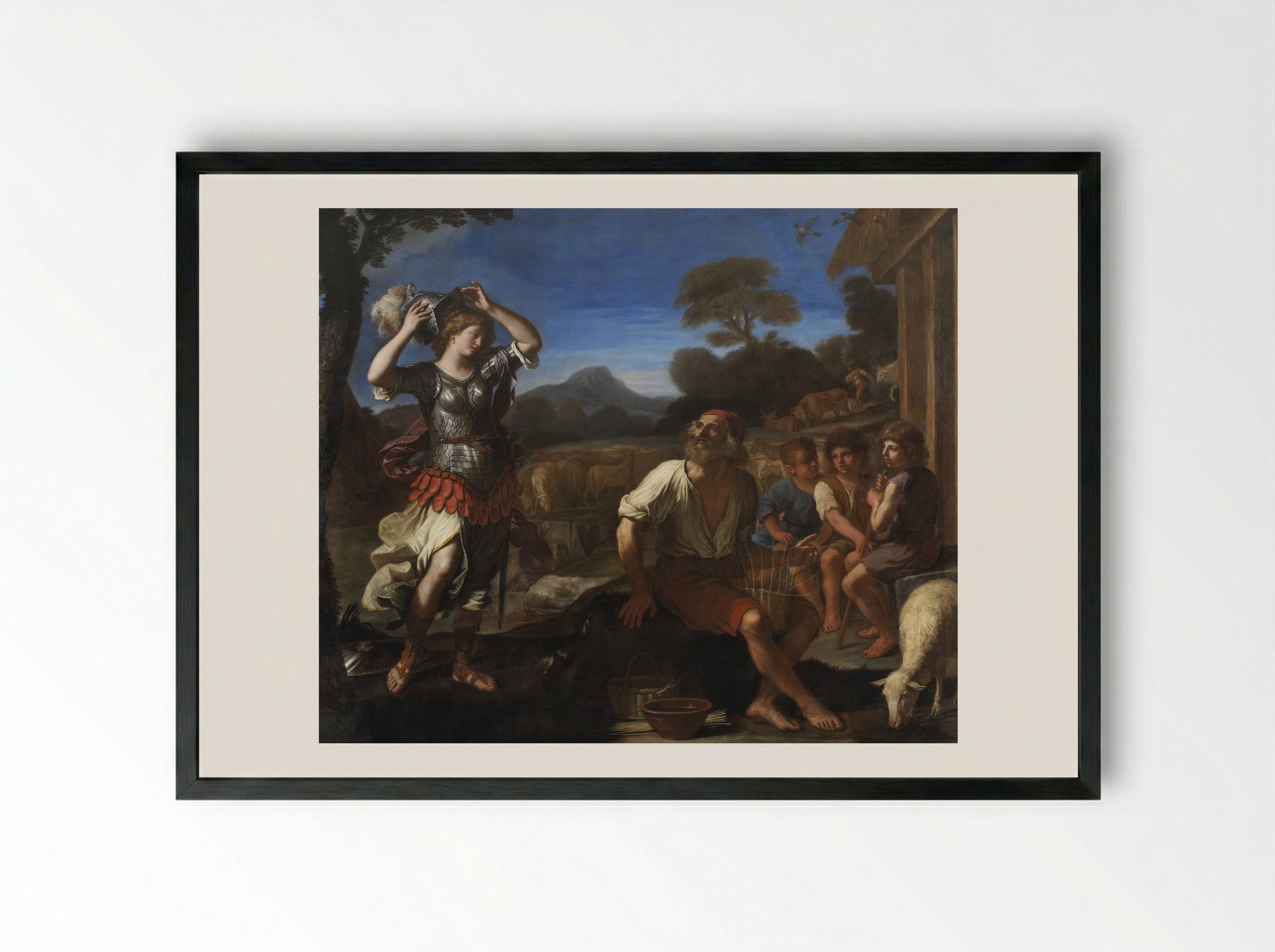 Erminia and the Shepherd - Guercino - Framed Print Black