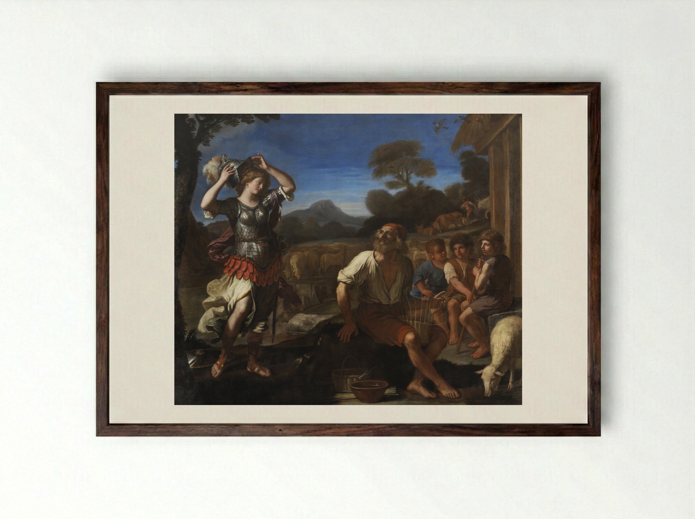 Erminia and the Shepherd - Guercino - Framed Print Dark Wood