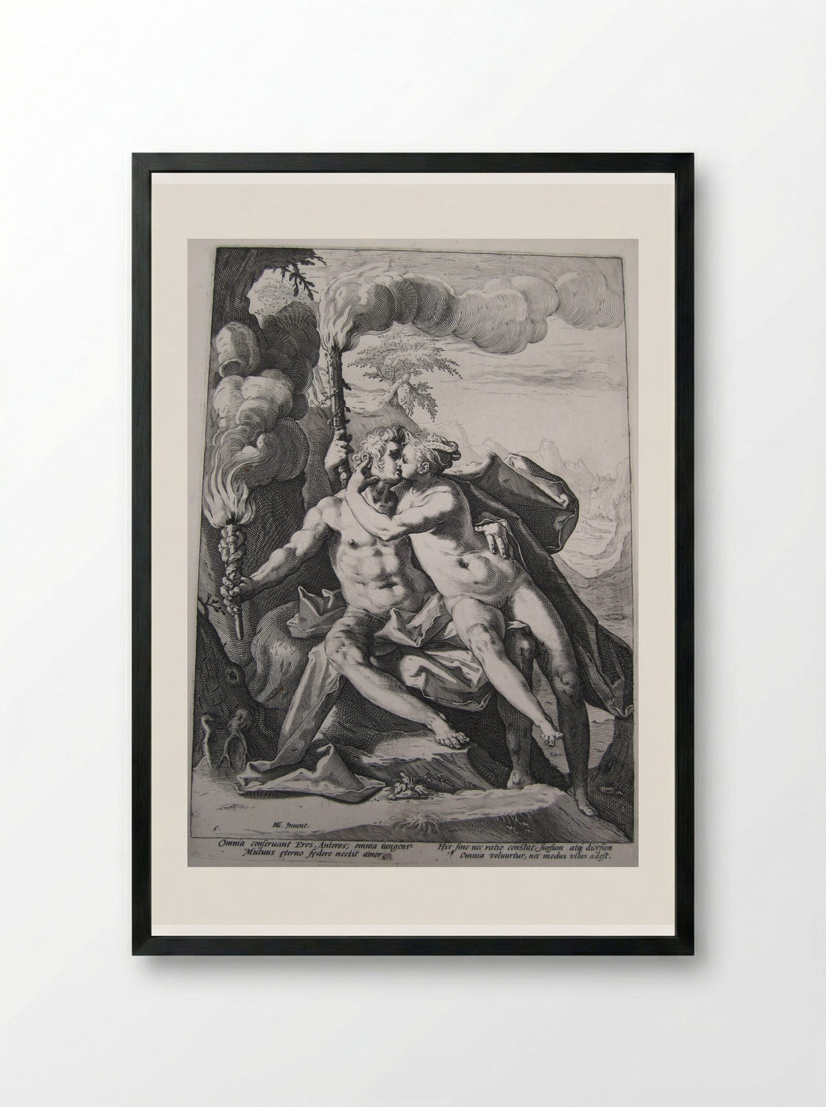 Eros and Anteros - Jacob Matham - Framed Print Black