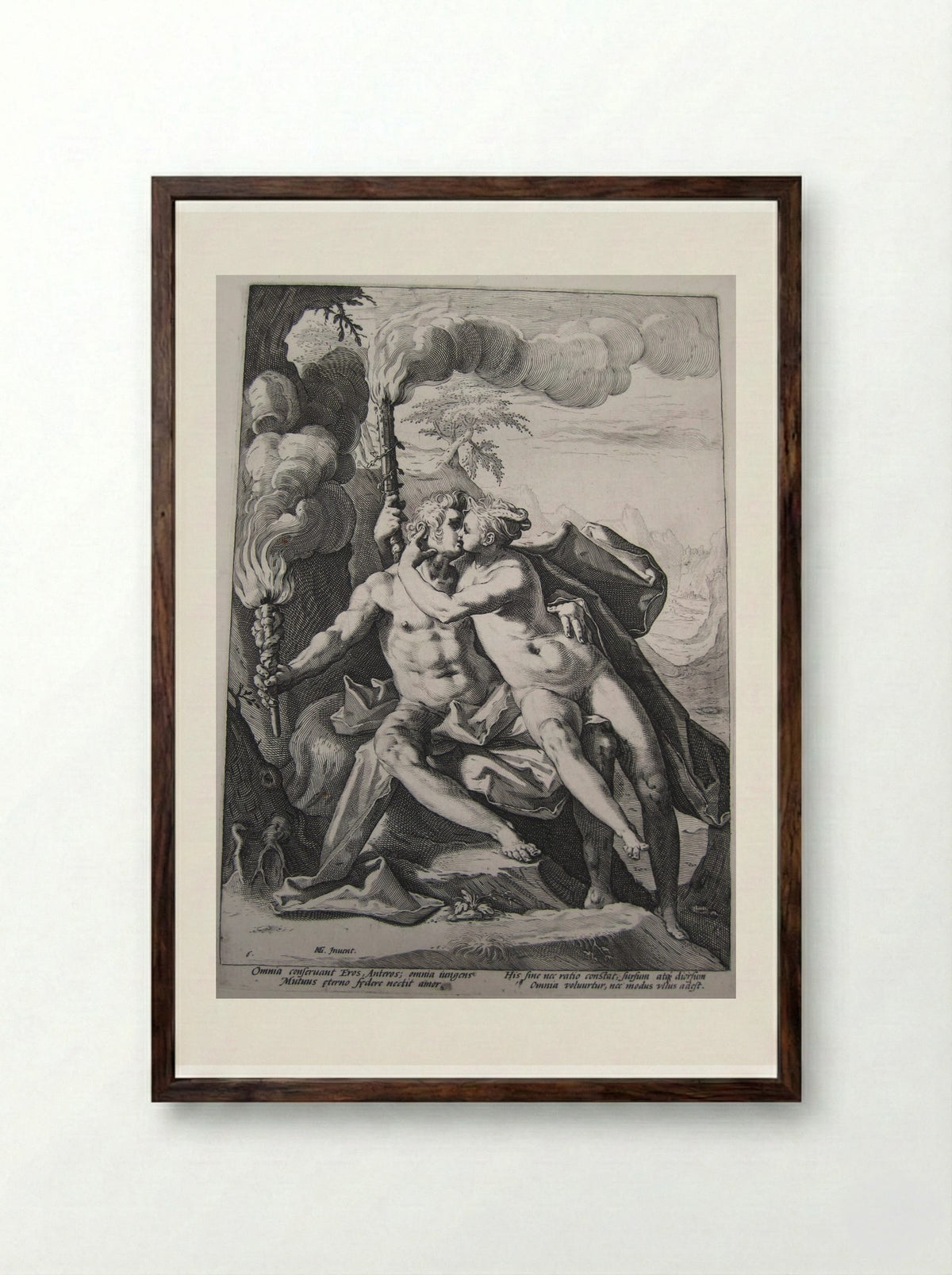 Eros and Anteros - Jacob Matham - Framed Print Dark Wood