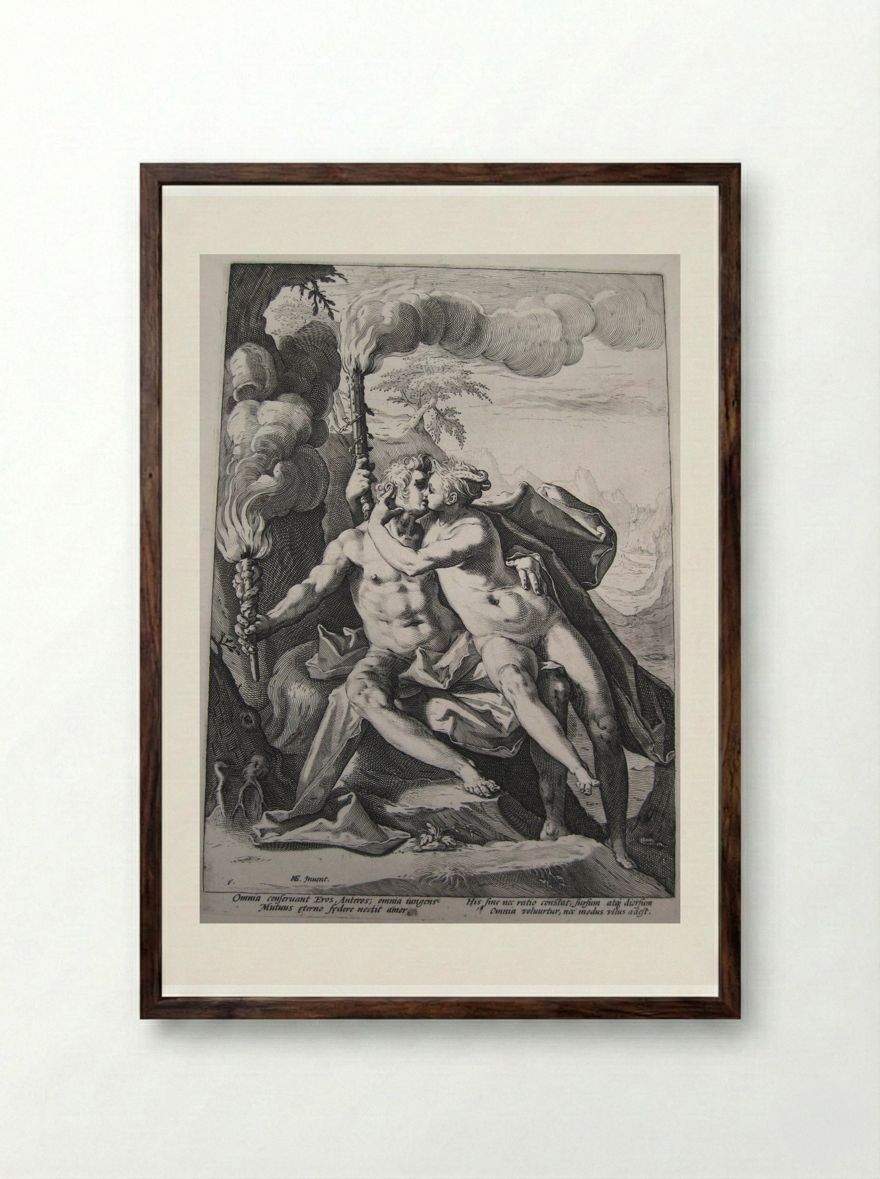 Eros and Anteros - Jacob Matham - Framed Print Dark Wood