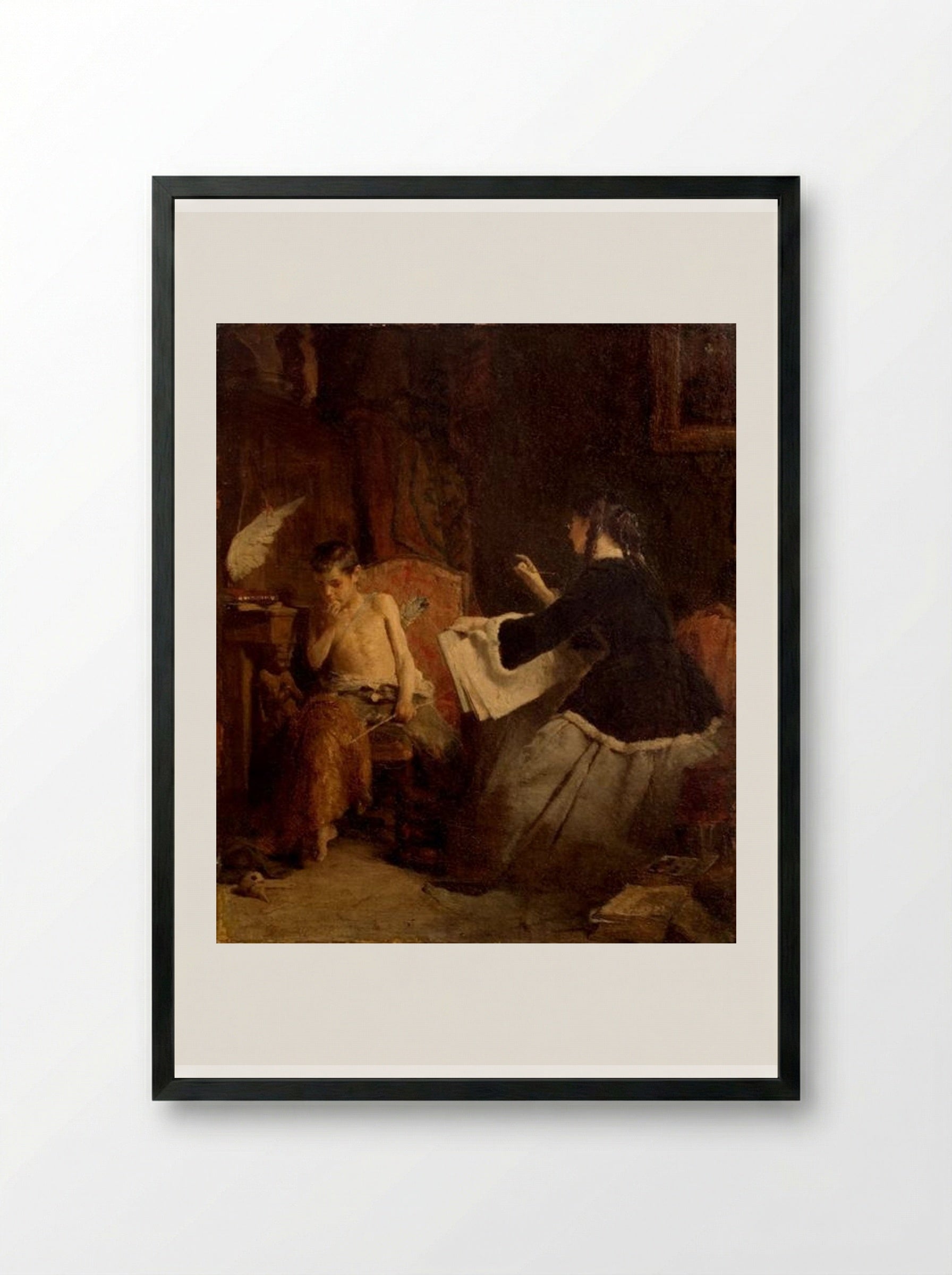 Eros and the Painter - Nikolaos Gyzis - Framed Print Black