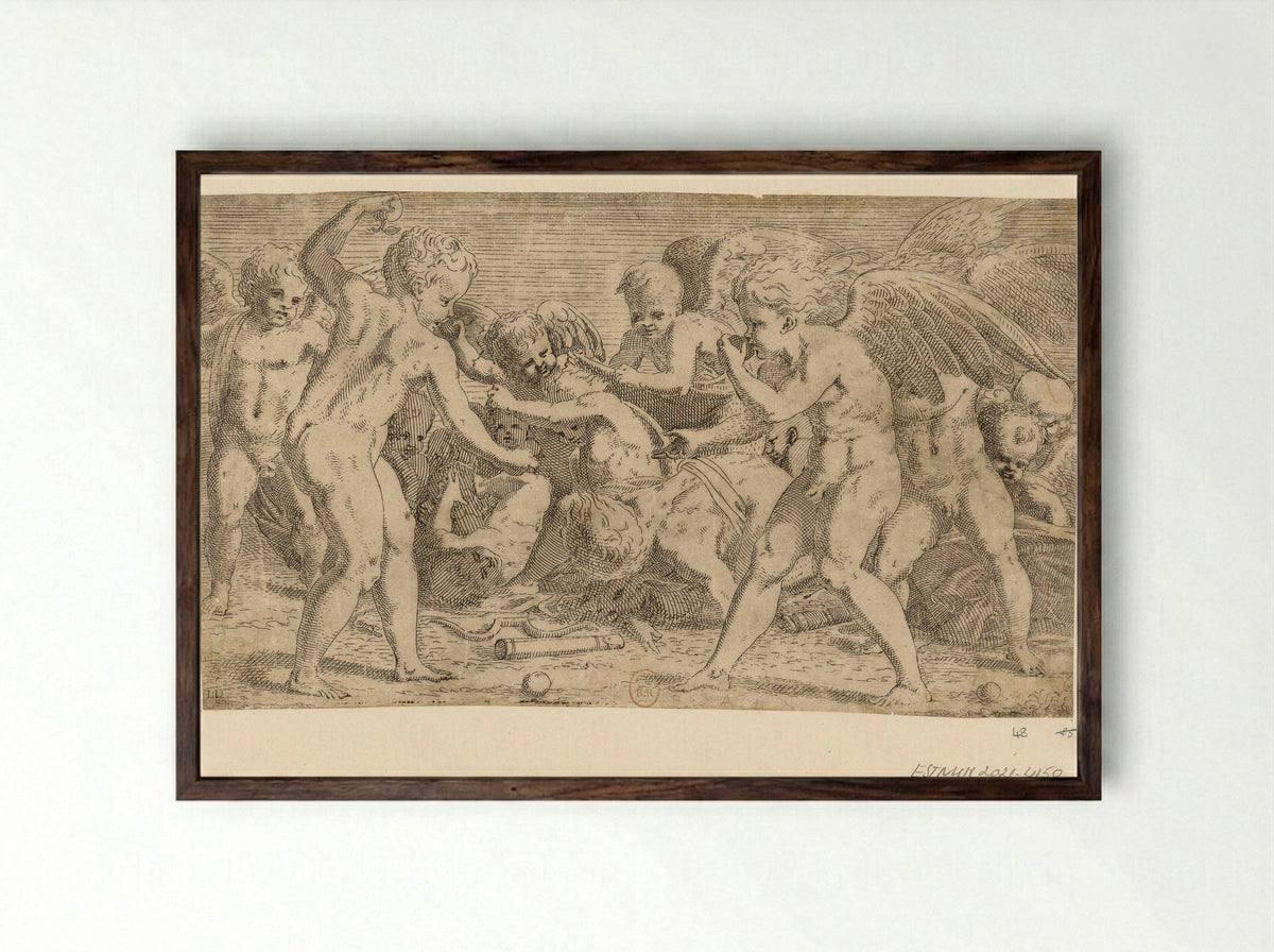 Eros en Anteros - Léon Davent - Framed Print Dark Wood