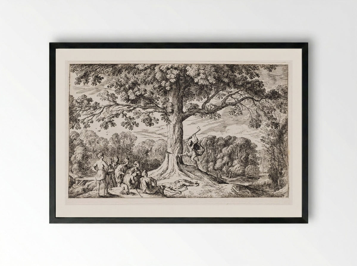 Erysichthon Chops Down an Oak Sacred to Ceres - Johann Wilhelm Baur - Framed Print Black