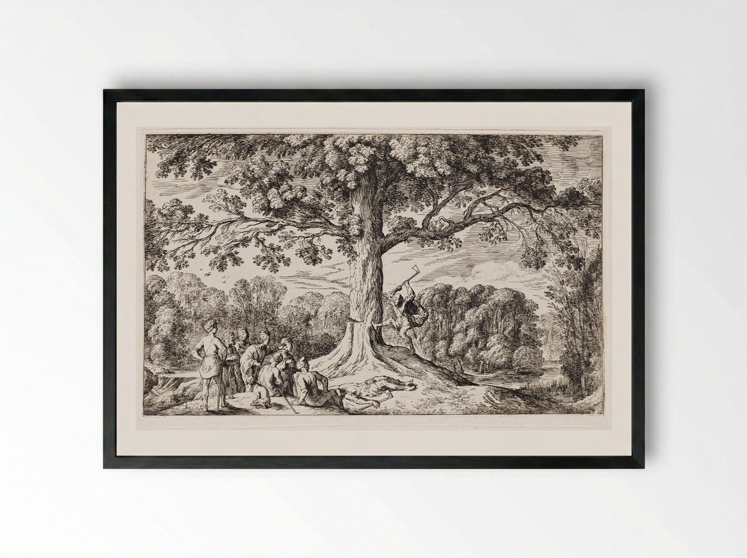 Erysichthon Chops Down an Oak Sacred to Ceres - Johann Wilhelm Baur - Framed Print Black