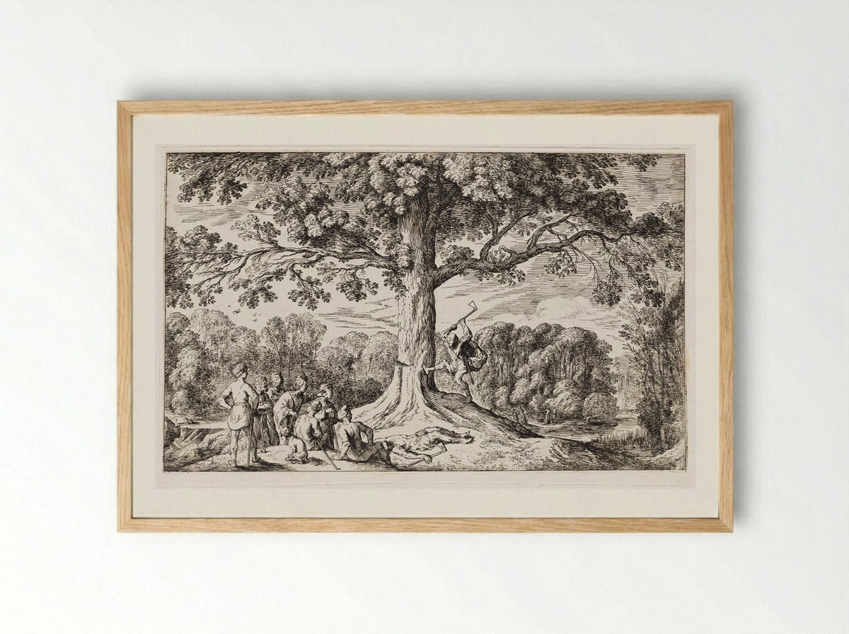 Erysichthon Chops Down an Oak Sacred to Ceres - Johann Wilhelm Baur - Framed Print Wood