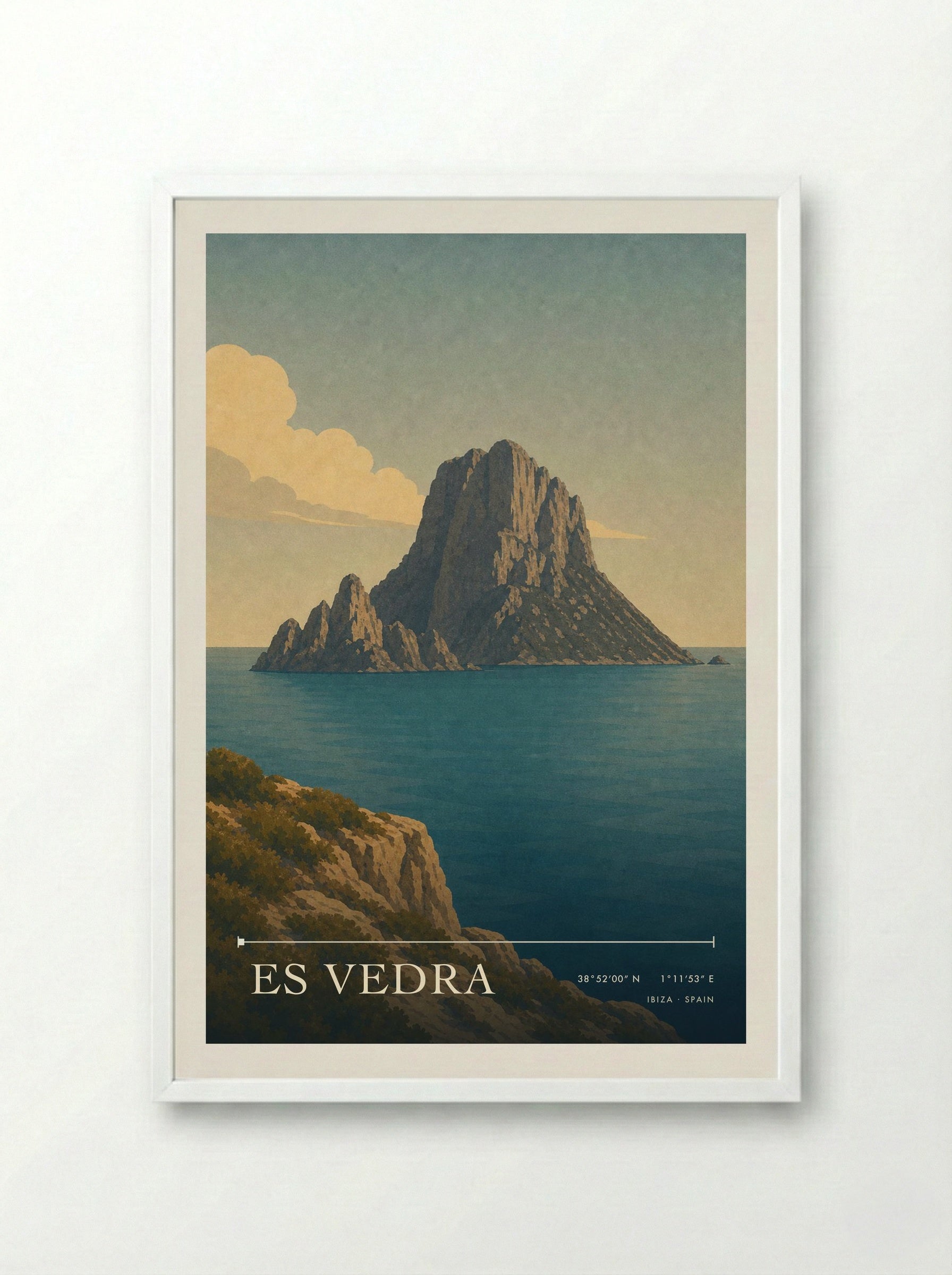 Es Vedra Travel Poster Artwork - Framed Print White
