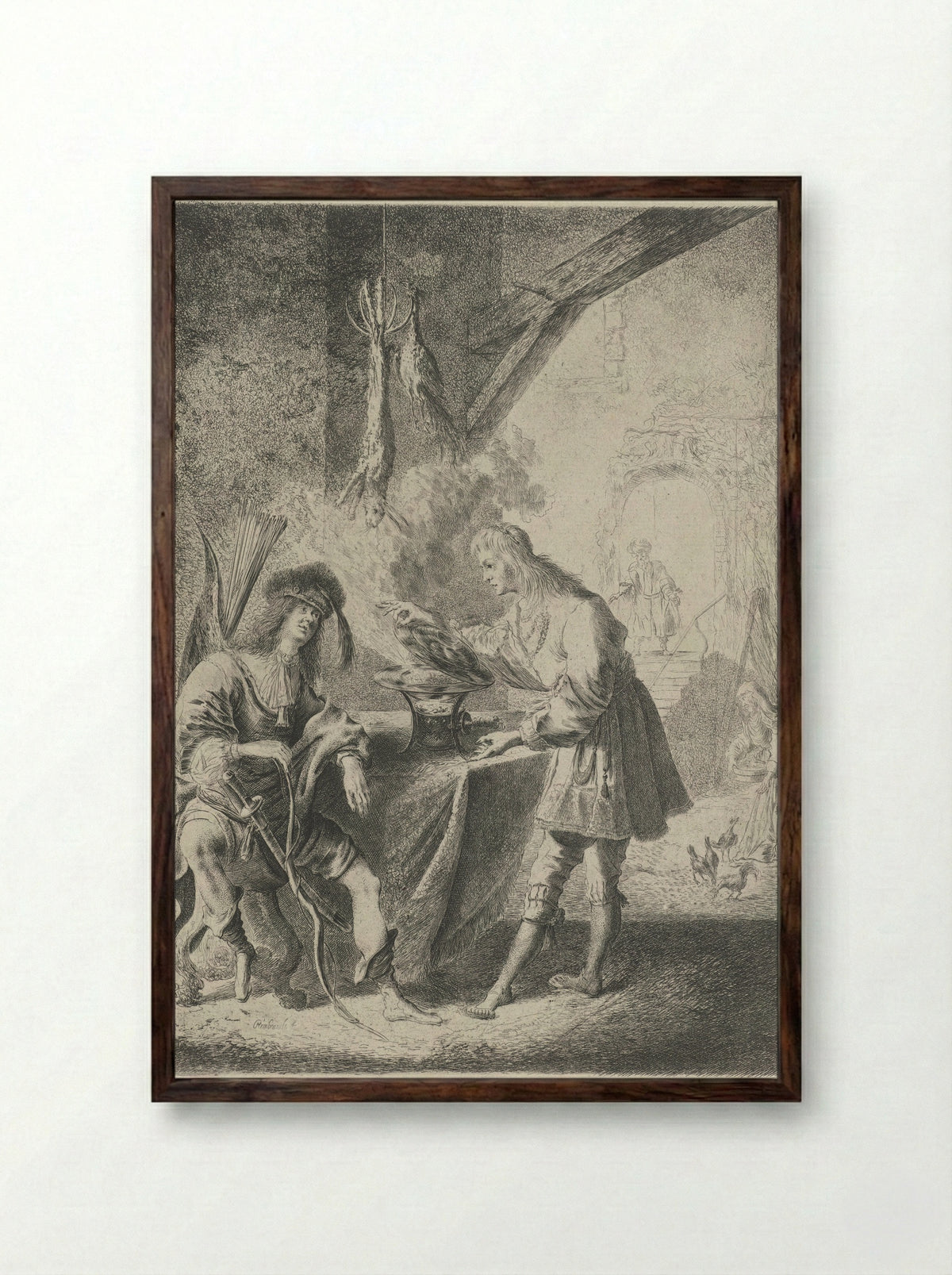 Esau Selling His Birthright to Jacob - Pieter Rottermondt - Framed Print Dark Wood
