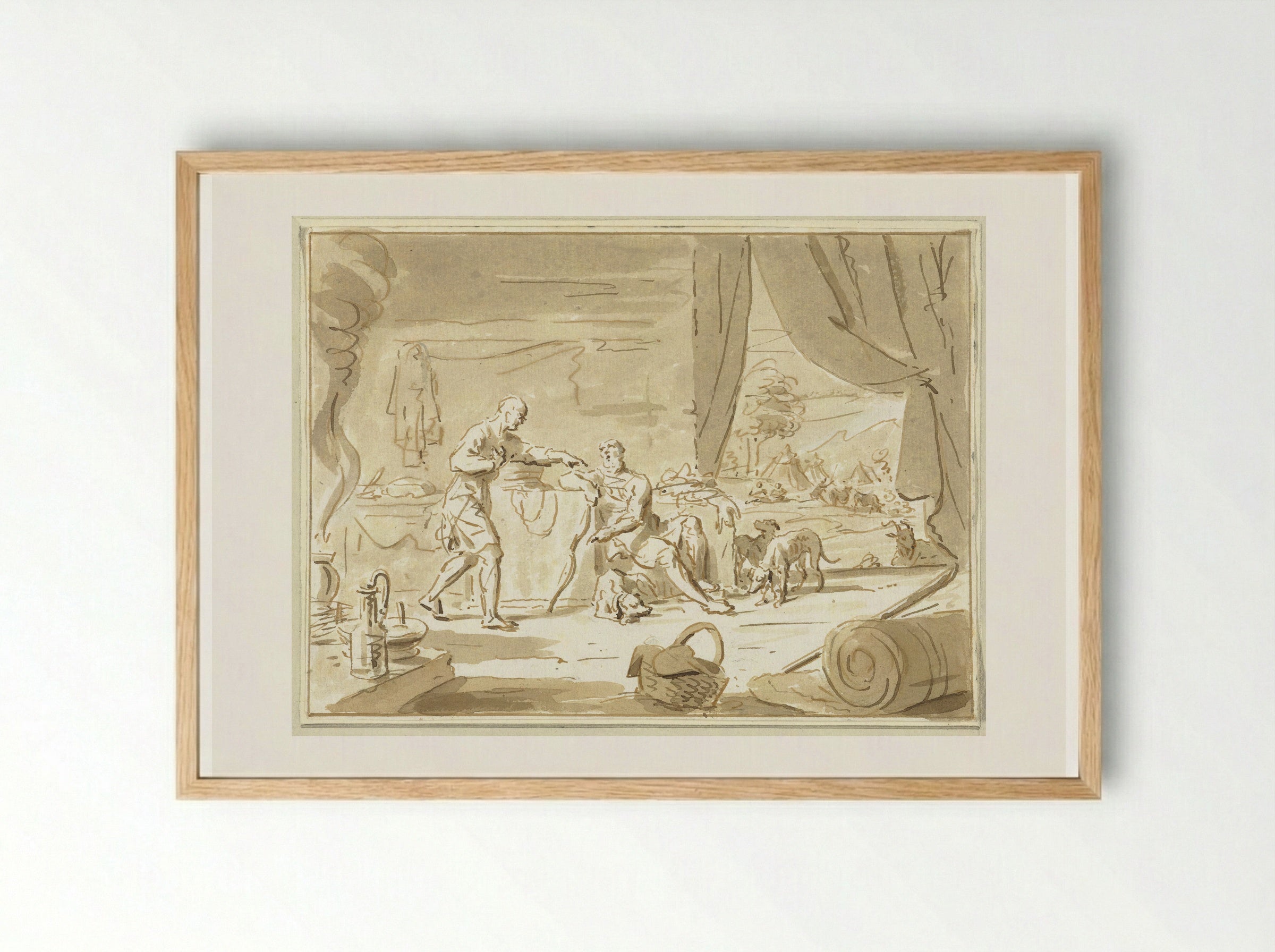 Esau Sells His Birthright to Jacob - Cornelis van Noorde - Framed Print Wood