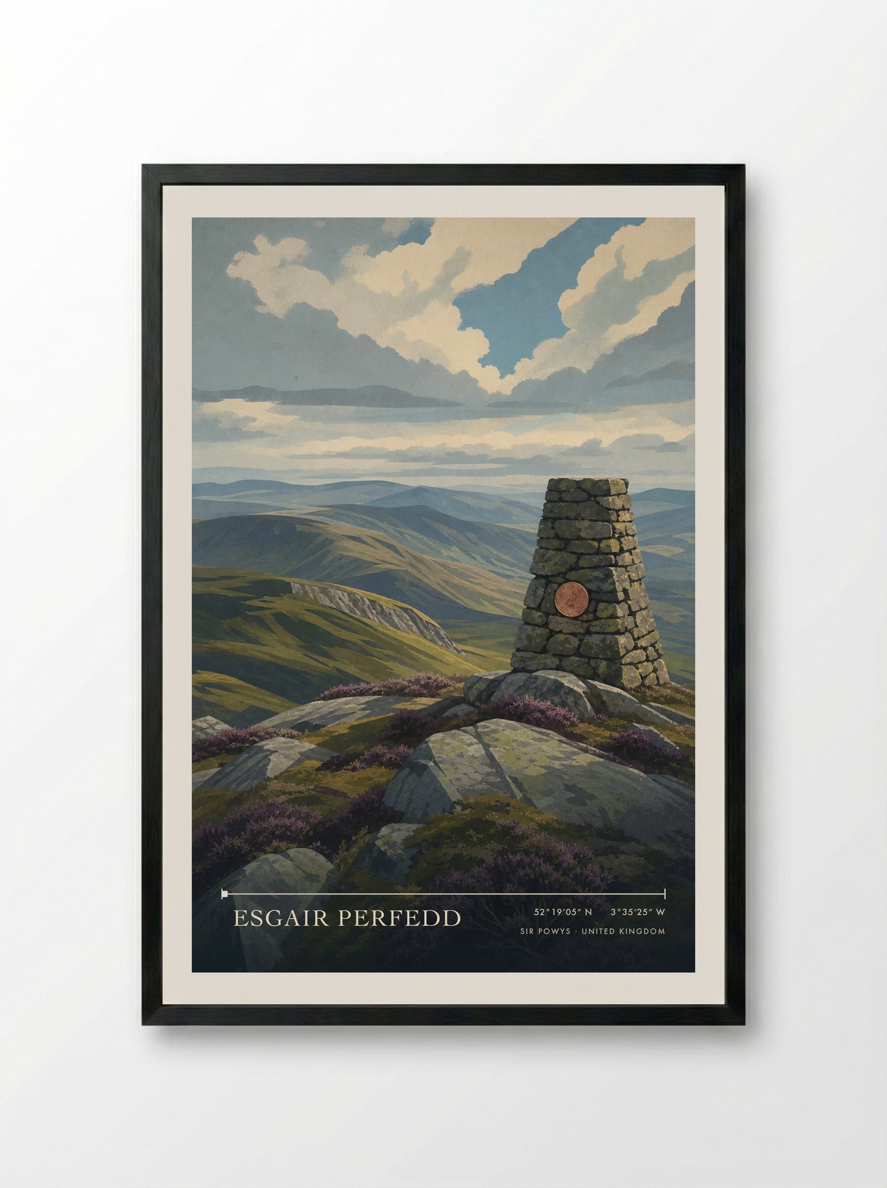 Esgair Perfedd Sir Powys United Kingdom Travel Poster - Framed Print Black