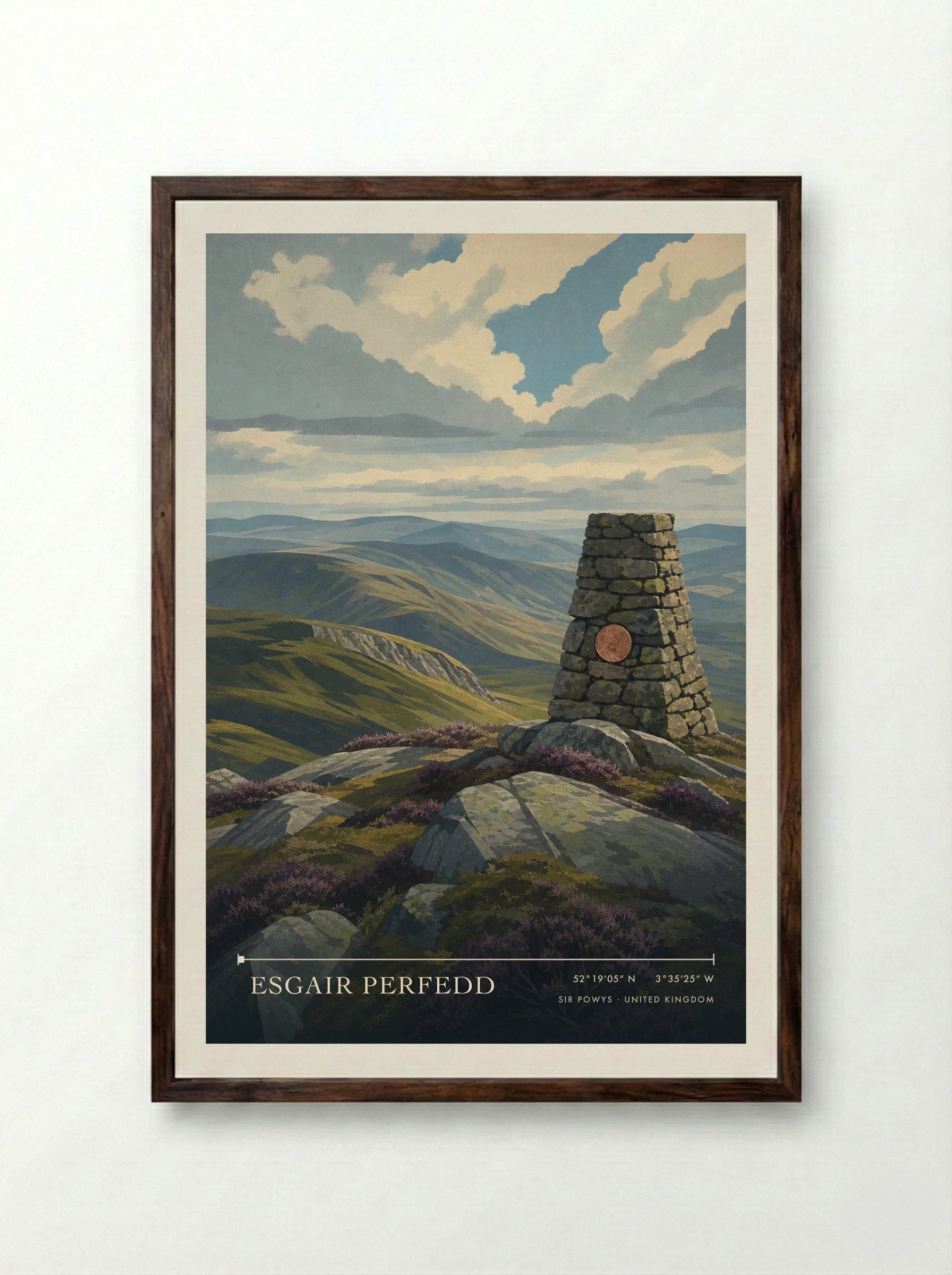 Esgair Perfedd Sir Powys United Kingdom Travel Poster - Framed Print Dark Wood