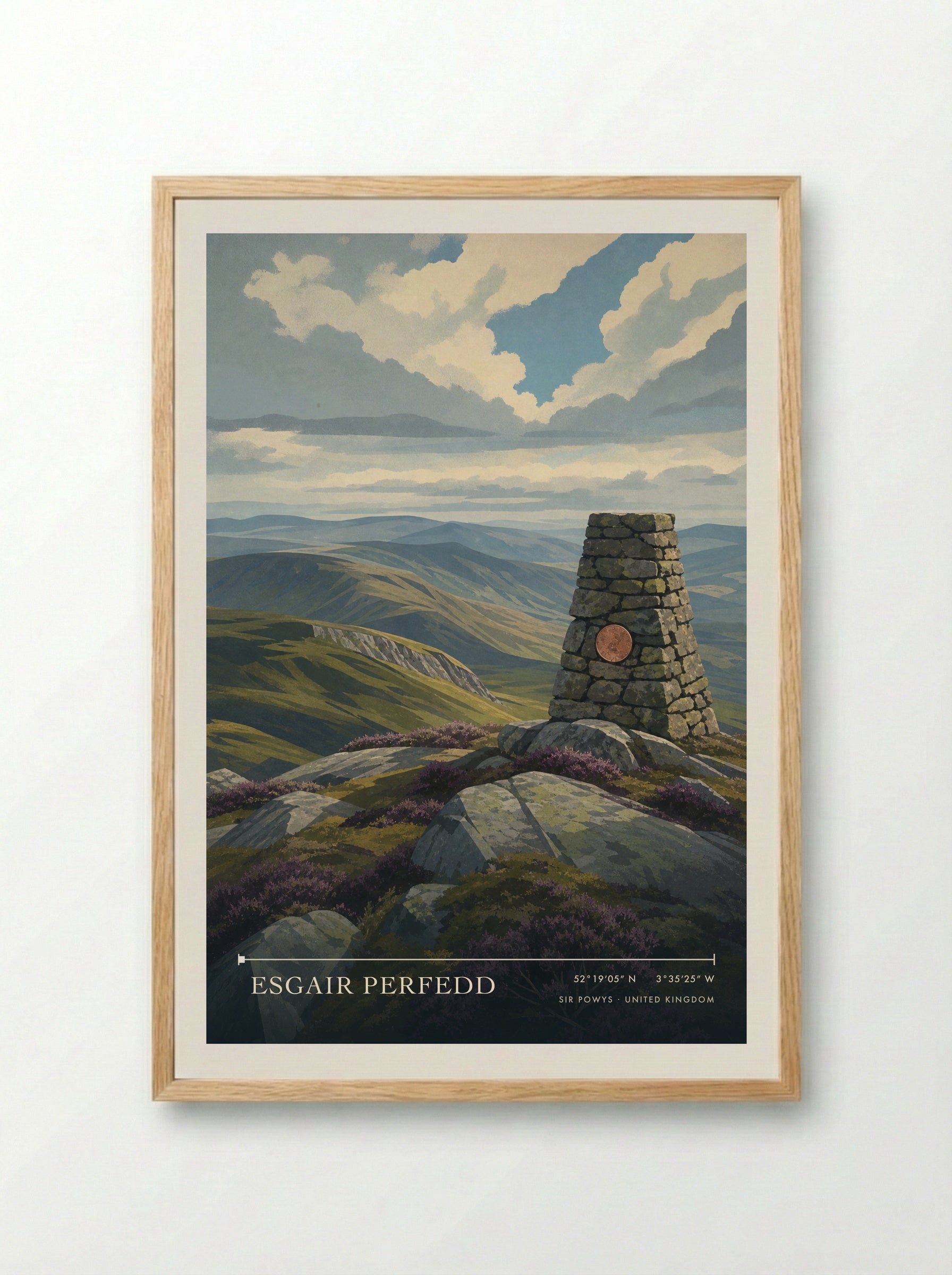Esgair Perfedd Sir Powys United Kingdom Travel Poster - Framed Print Wood