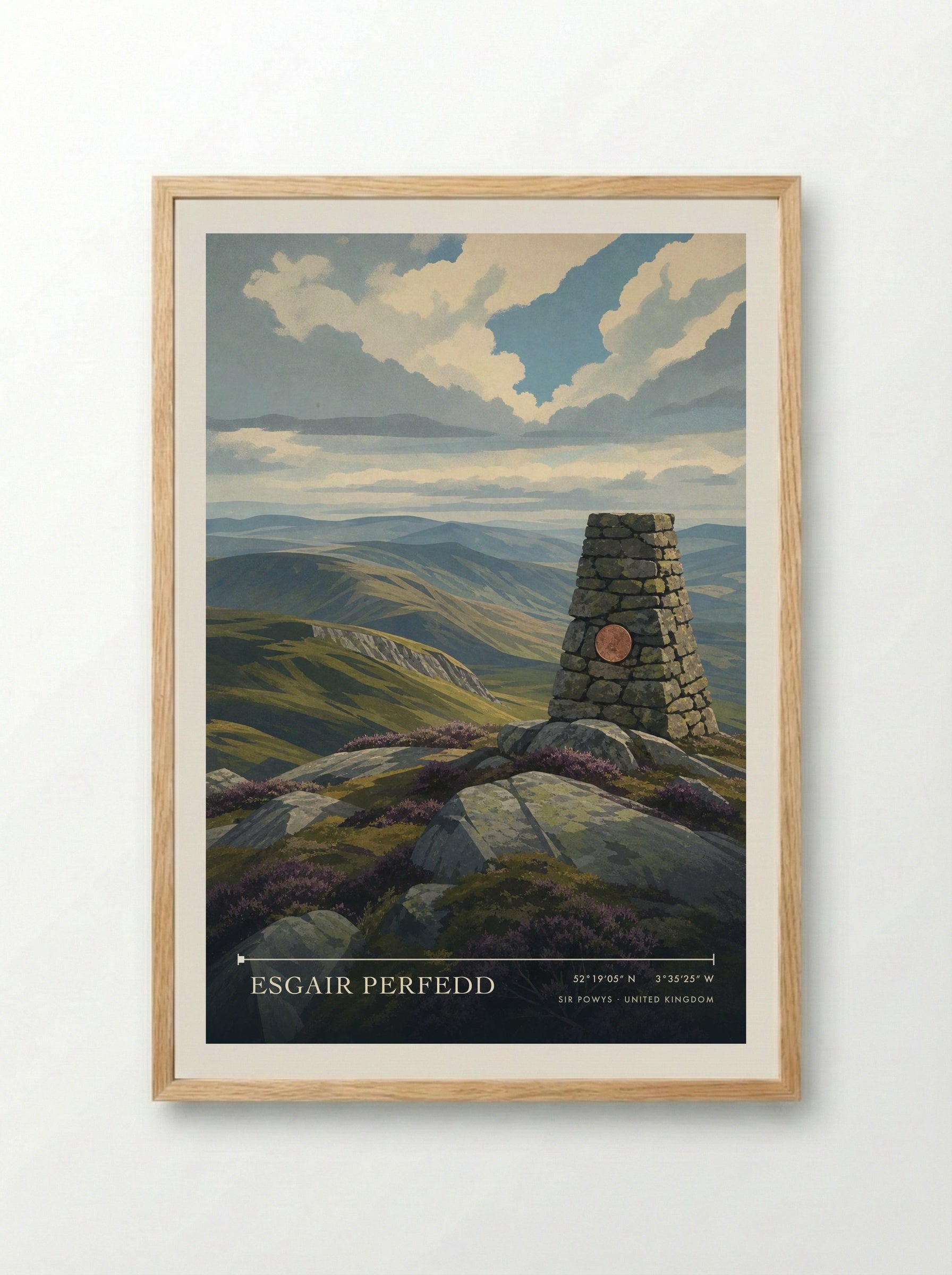 Esgair Perfedd Sir Powys United Kingdom Travel Poster - Framed Print Wood