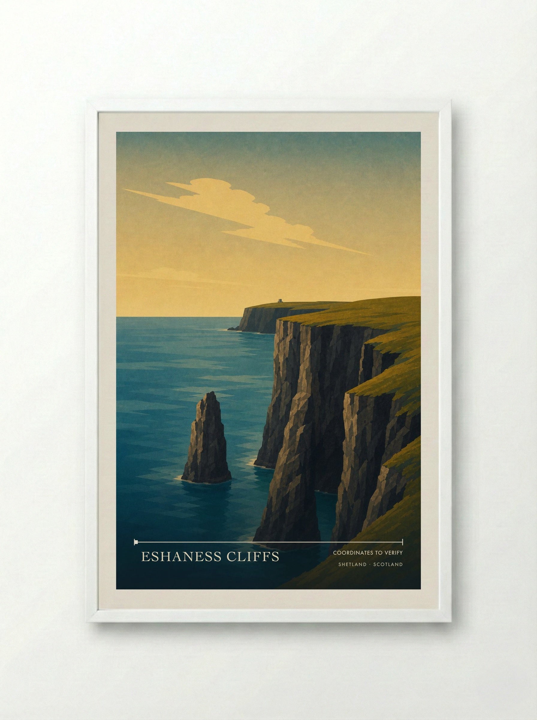 Eshaness Cliffs Shetland Scotland Travel Poster - Framed Print White