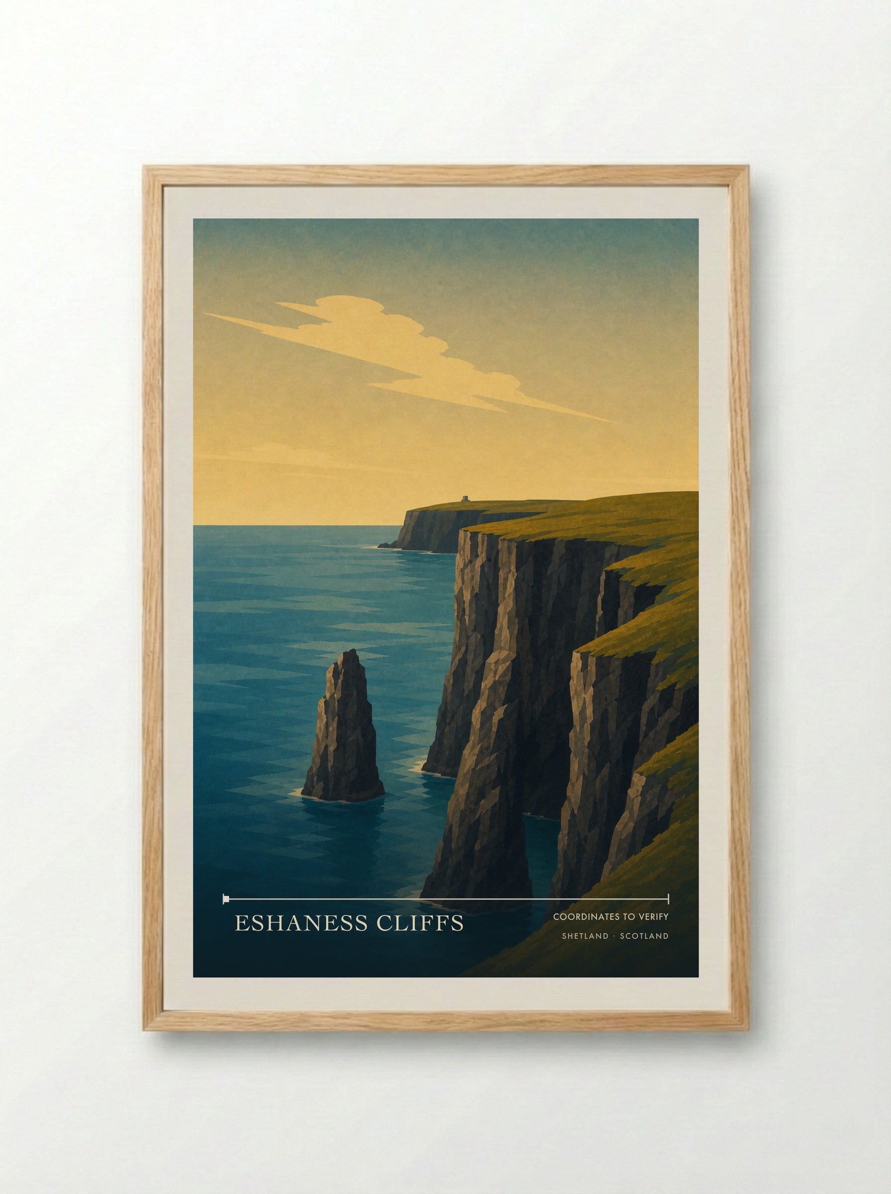Eshaness Cliffs Shetland Scotland Travel Poster - Framed Print Wood