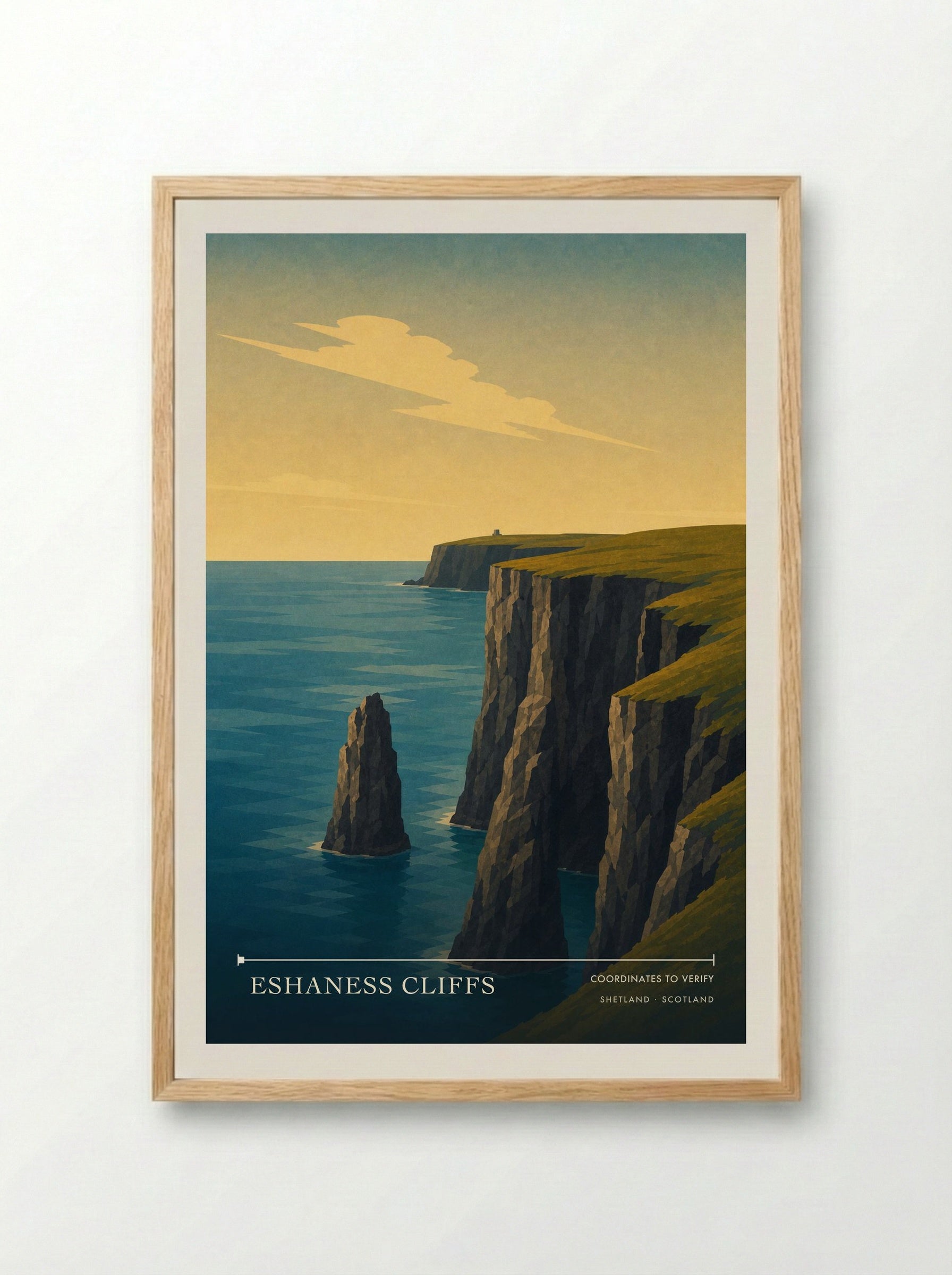 Eshaness Cliffs Shetland Scotland Travel Poster - Framed Print Wood