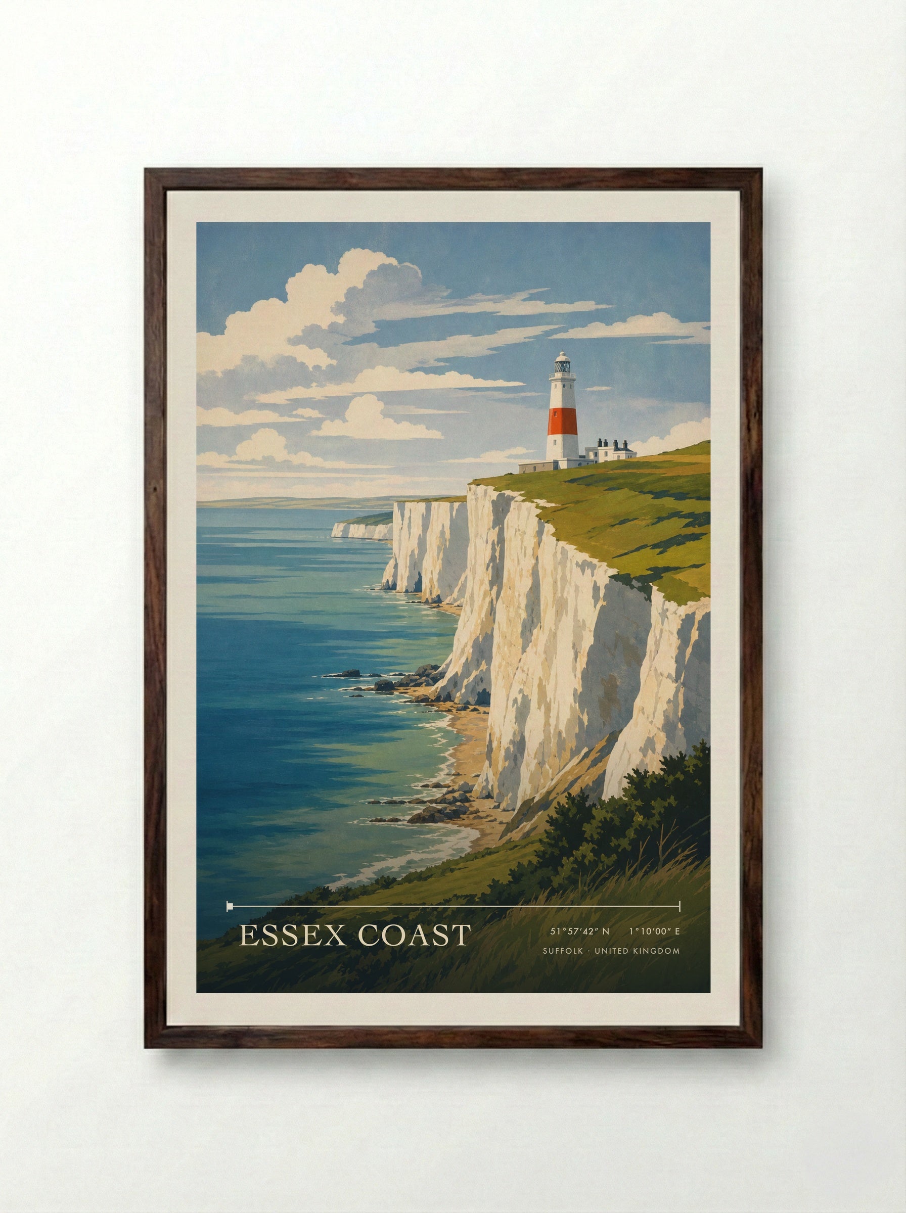 Essex Coast Suffolk United Kingdom Travel Poster - Framed Print Dark Wood