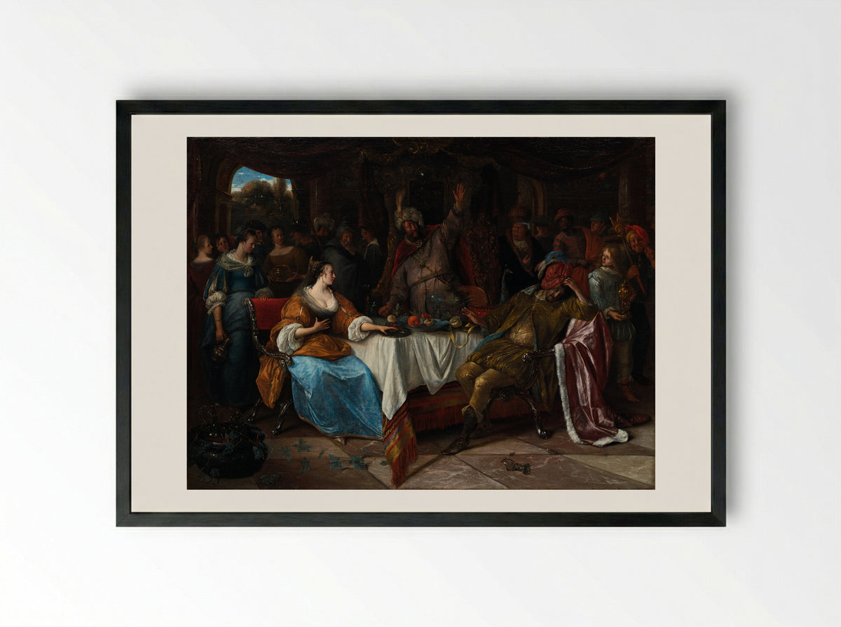 Esther, Ahasuerus, and Haman - Jan Steen - Framed Print Black