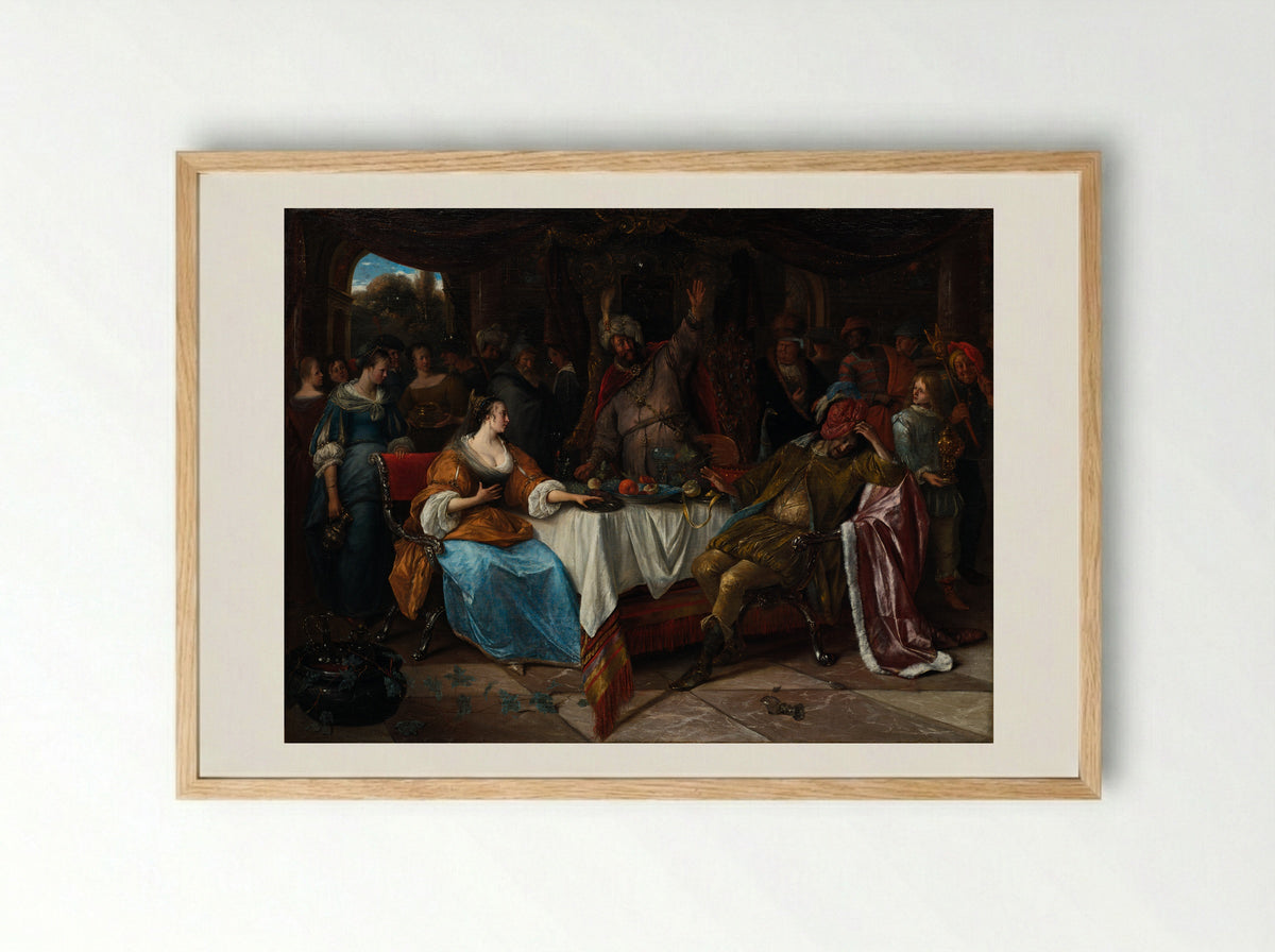 Esther, Ahasuerus, and Haman - Jan Steen - Framed Print Wood