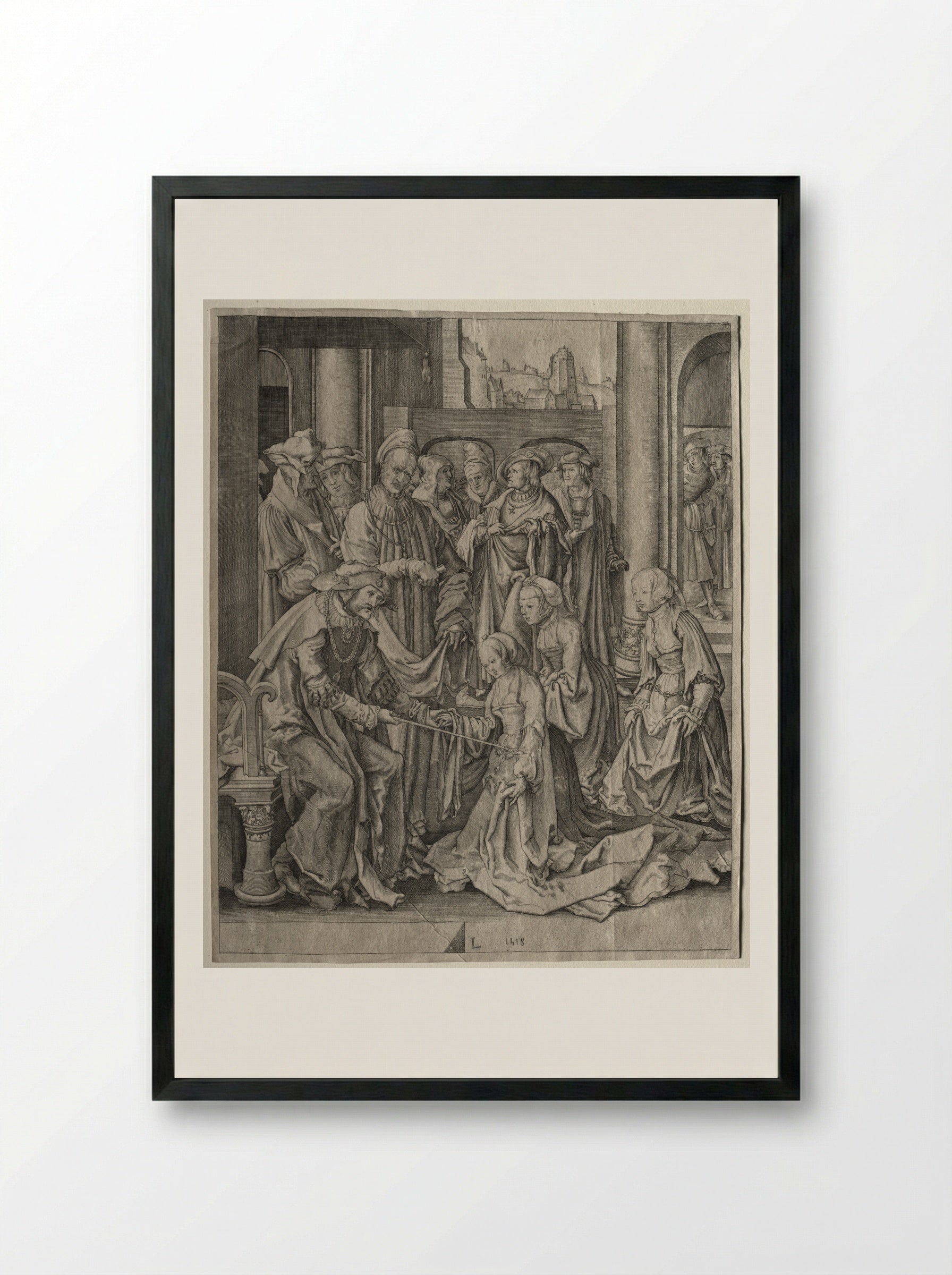 Esther before Ahasuerus - Lucas van Leyden - Framed Print Black