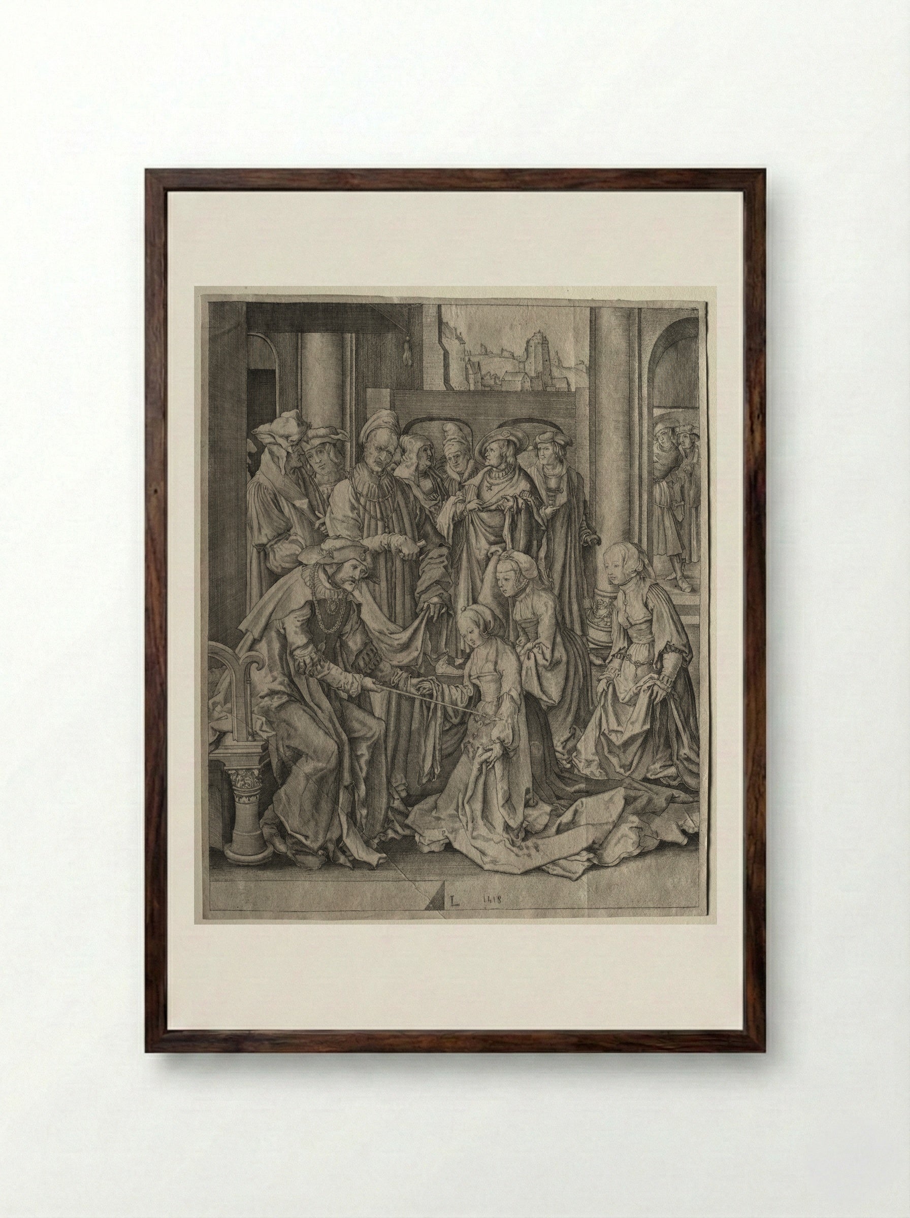 Esther before Ahasuerus - Lucas van Leyden - Framed Print Dark Wood