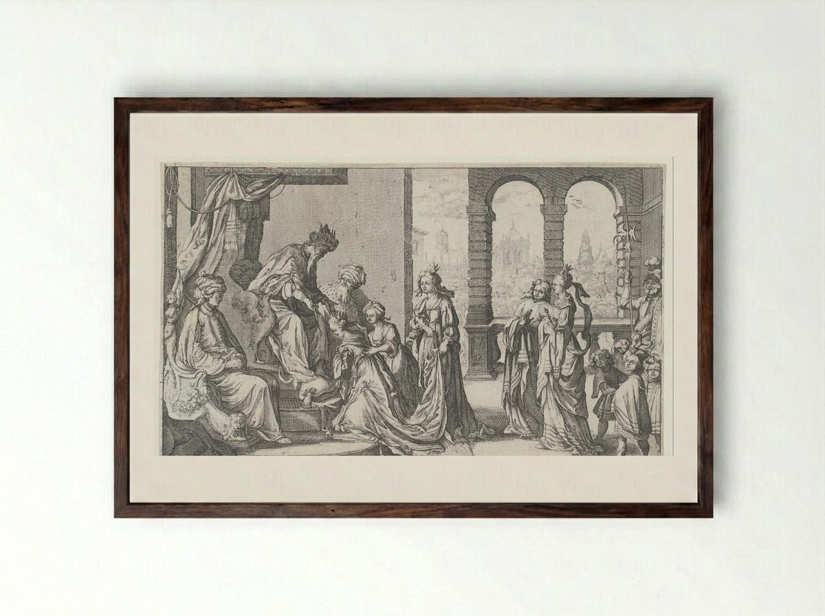 Esther before Ahasuerus - Nicolas de Son - Framed Print Dark Wood