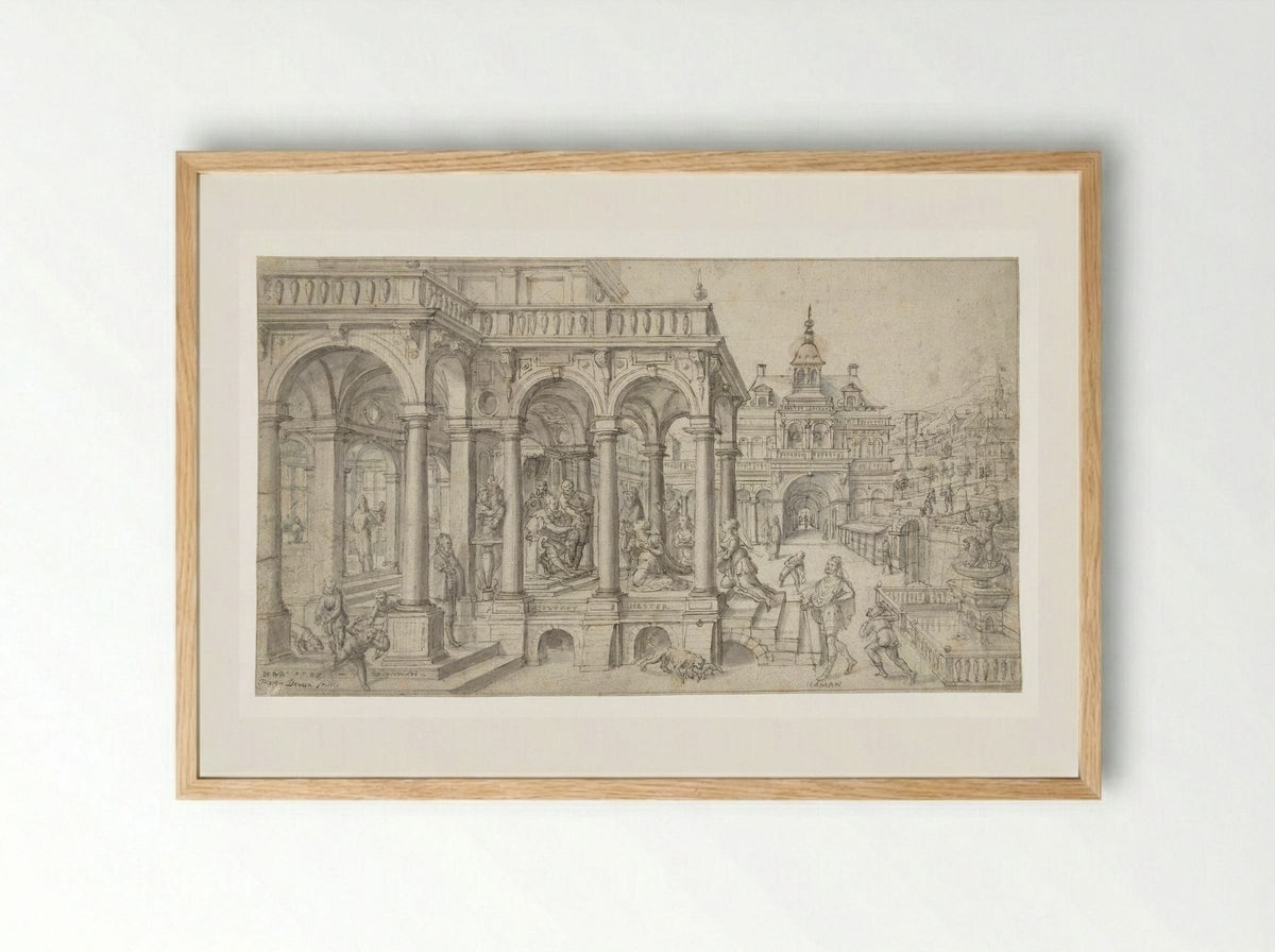 Esther before Ahasuerus - Hans Vredeman de Vries - Framed Print Wood