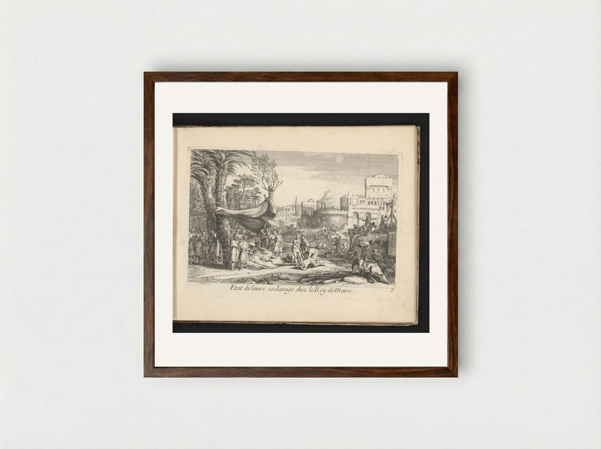 Etat de leurs esclavage chez le Roy de Maroc - Gaspard Duchange - Framed Print Dark Wood