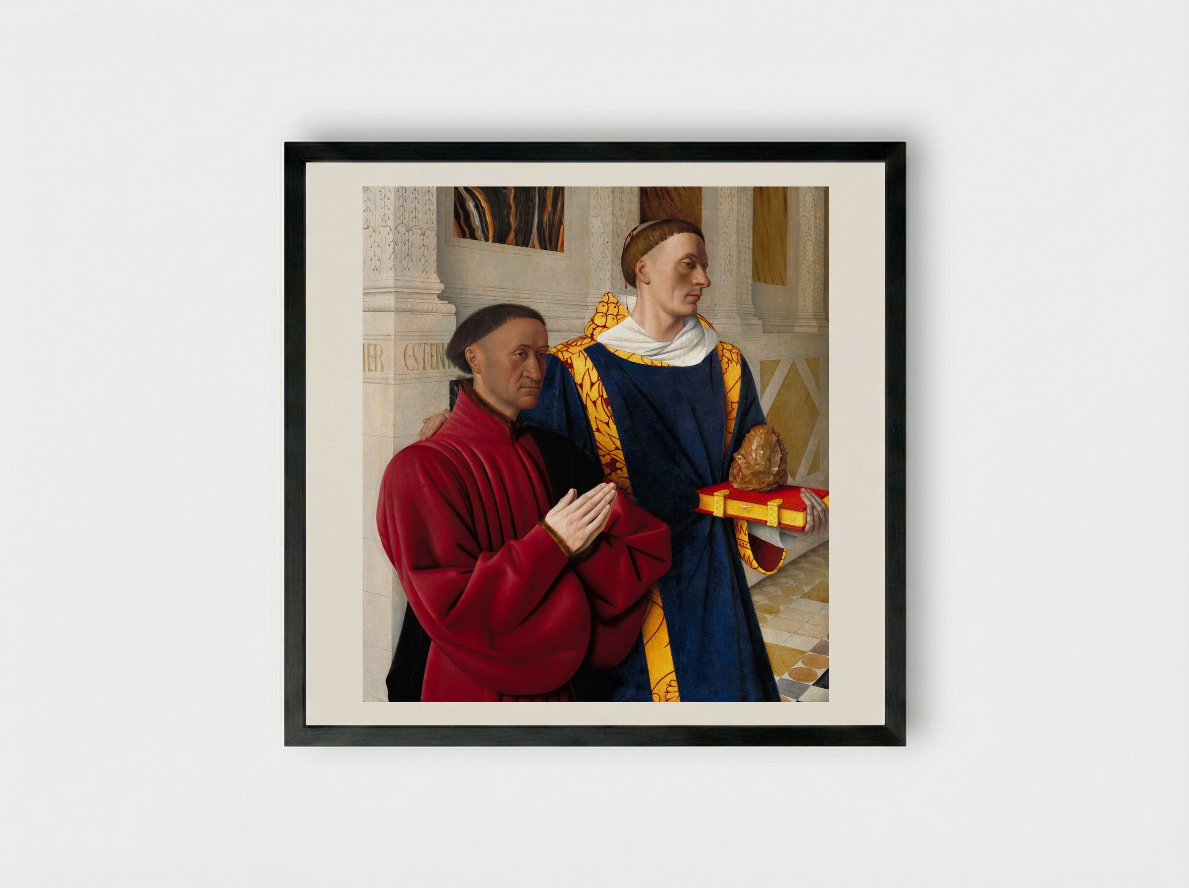 Etienne Chevalier and Saint Stephen - Jean Fouquet - Framed Print Black