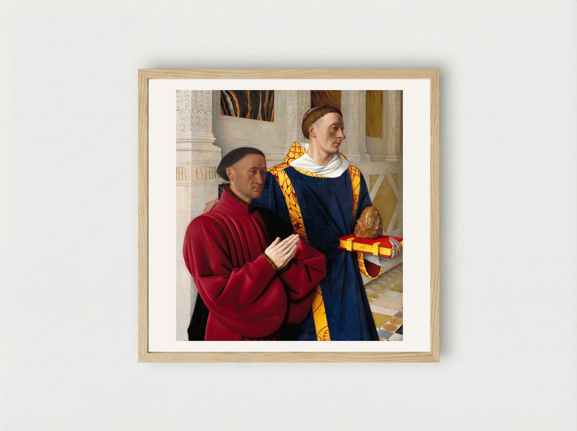 Etienne Chevalier and Saint Stephen - Jean Fouquet - Framed Print Wood