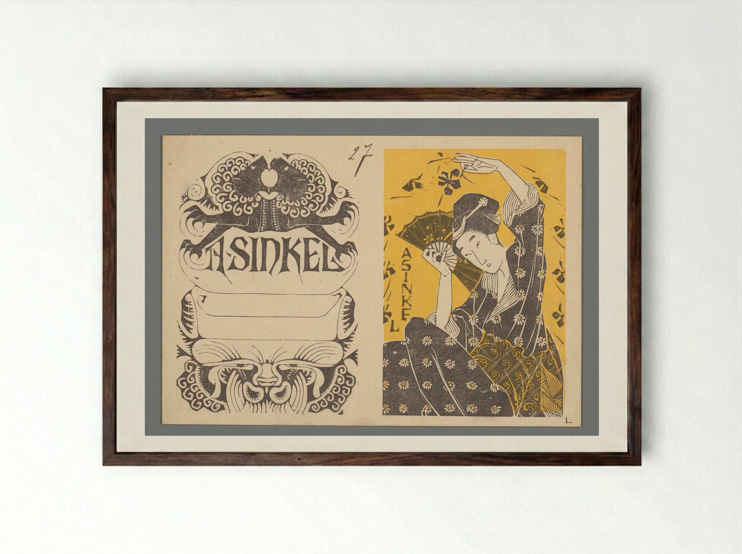 Etiket van A. Sinkel - Mathieu Lauweriks - Framed Print Dark Wood