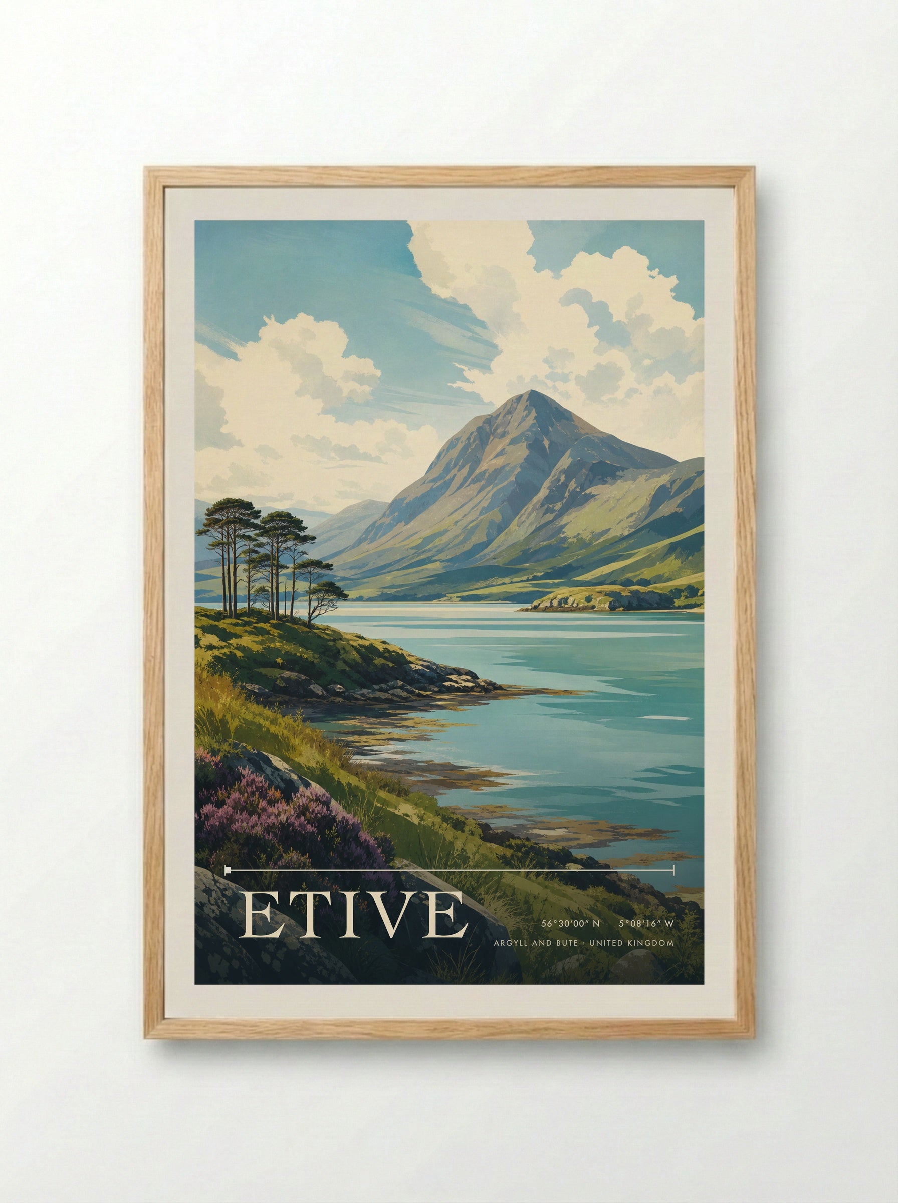 Etive Argyll and Bute United Kingdom Travel Poster - Framed Print Wood