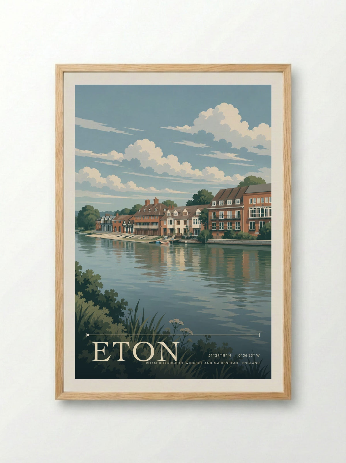 Eton, Royal Borough of Windsor and Maidenhead | Travel Poster - Framed Print Wood
