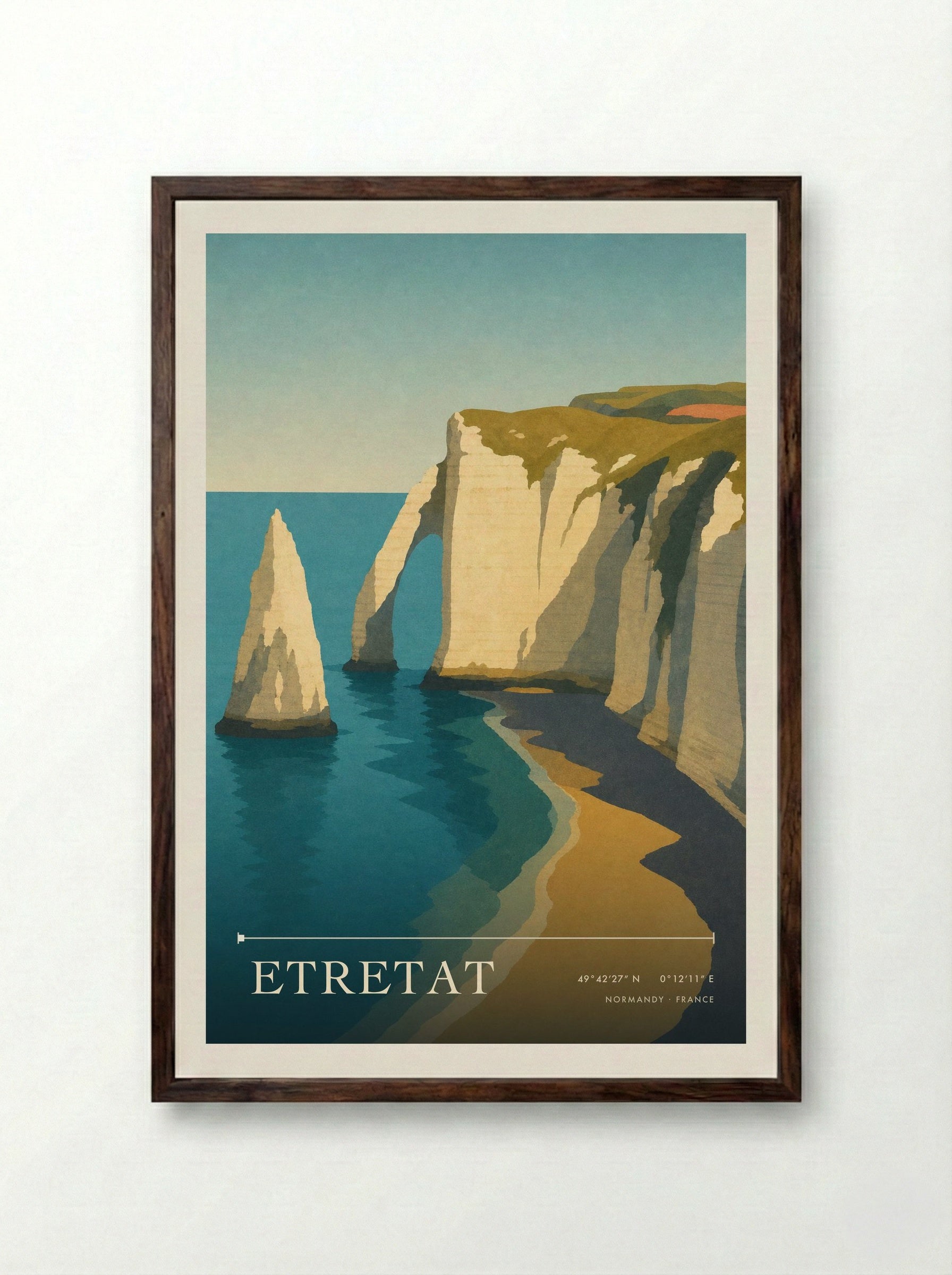 Etretat Travel Poster Artwork - Framed Print Dark Wood