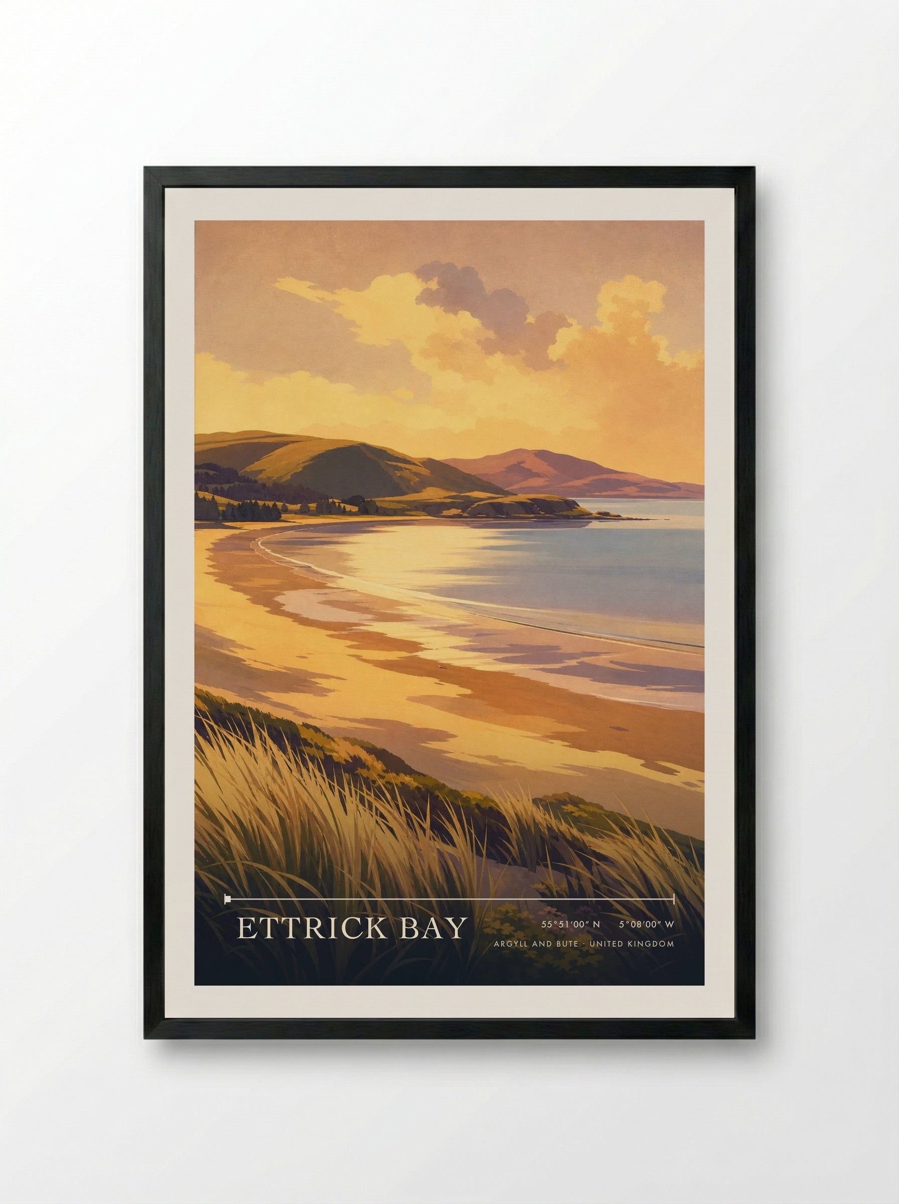 Ettrick Bay Argyll and Bute United Kingdom Travel Poster - Framed Print Black
