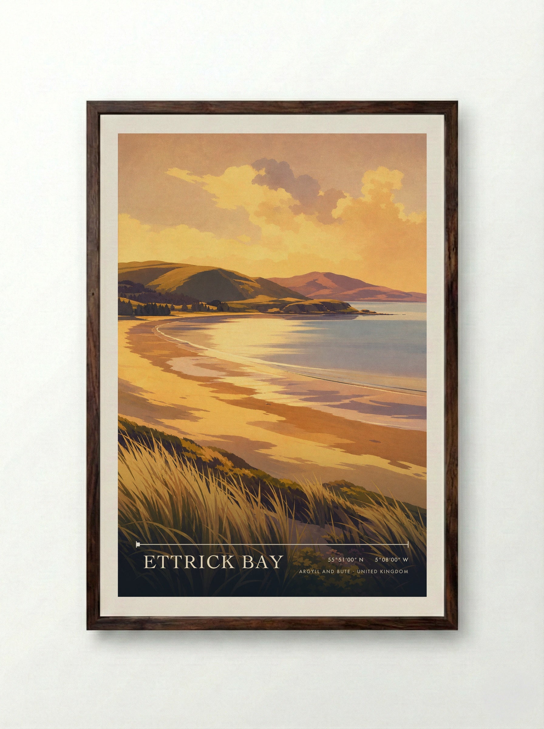 Ettrick Bay Argyll and Bute United Kingdom Travel Poster - Framed Print Dark Wood