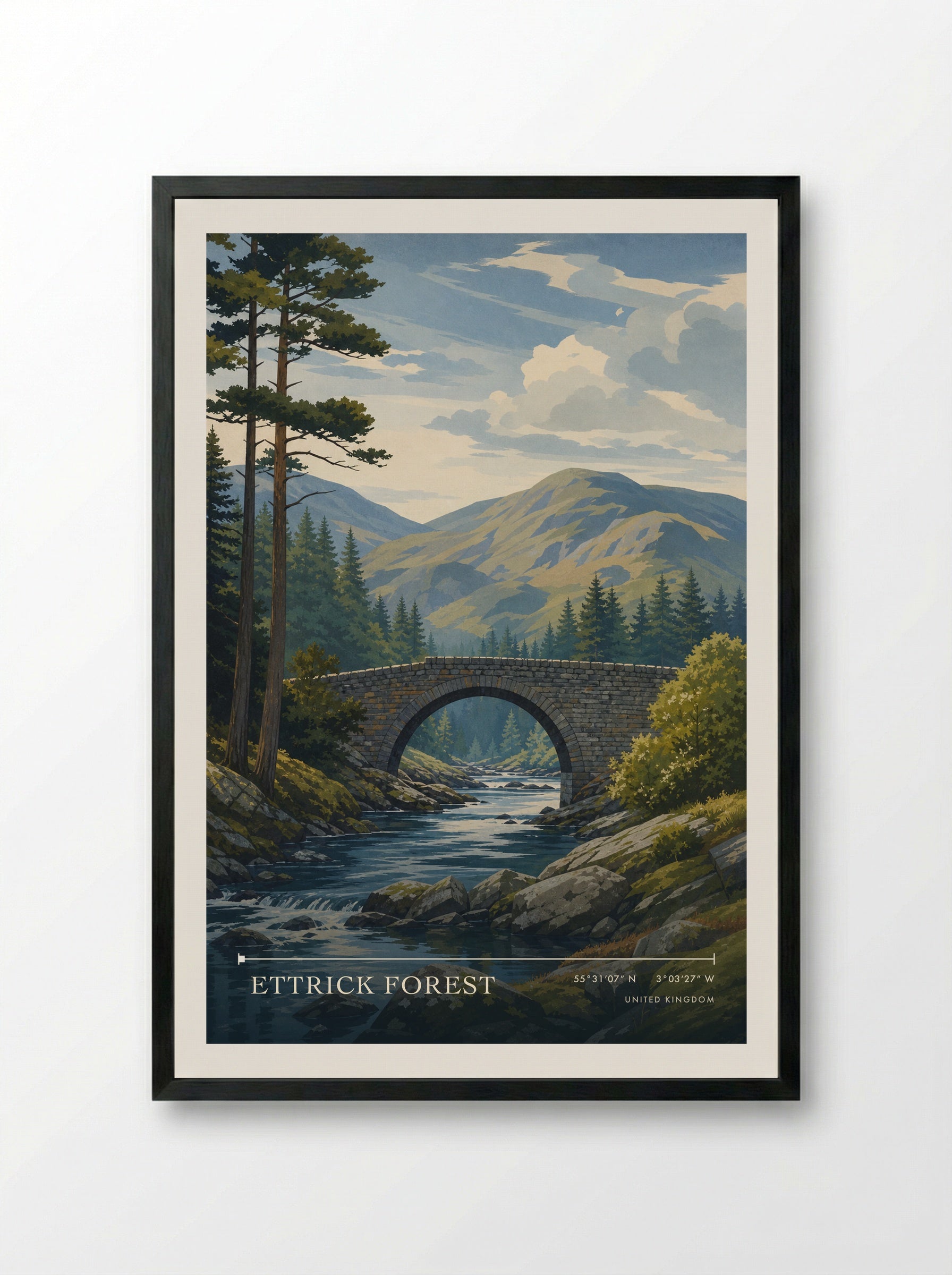 Ettrick Forest United Kingdom Travel Poster - Framed Print Black