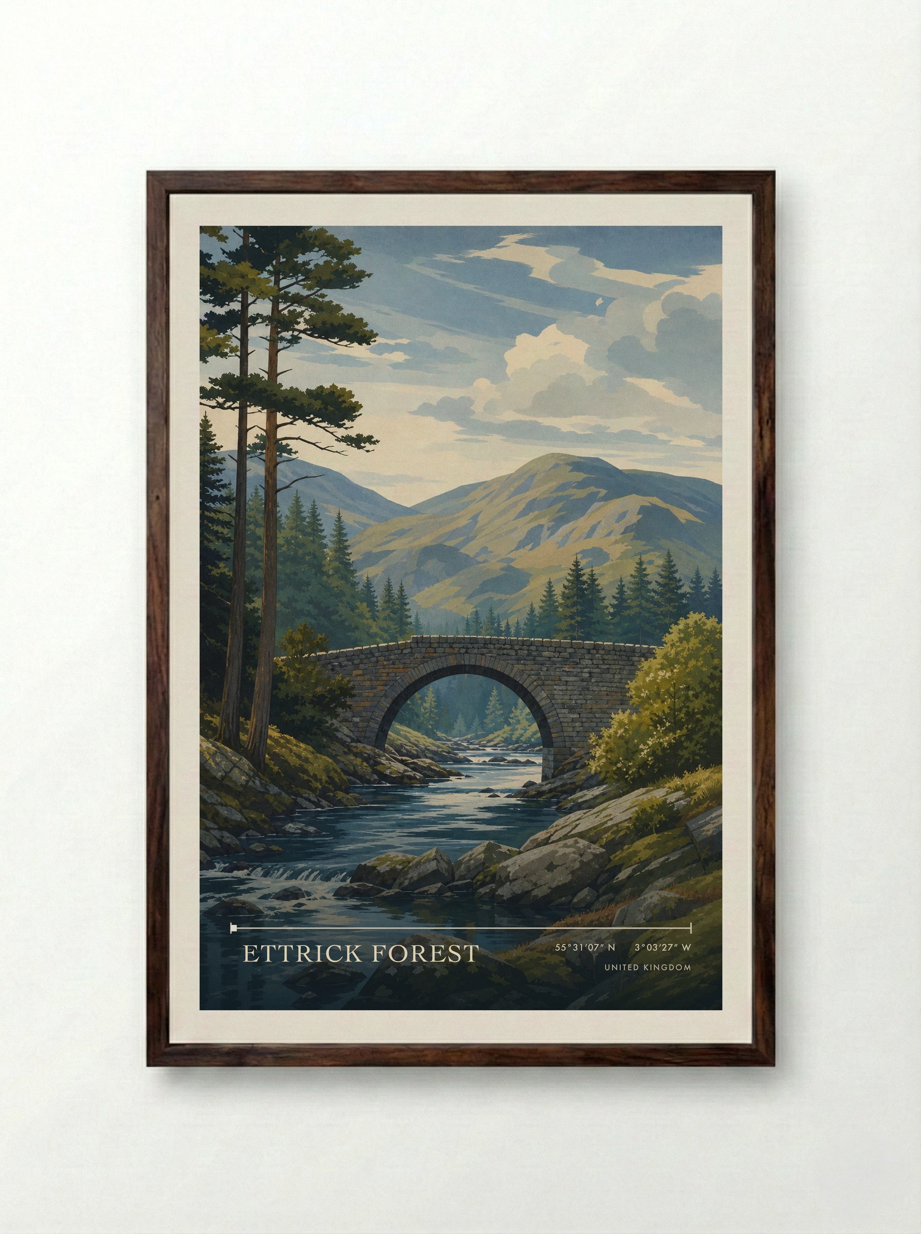 Ettrick Forest United Kingdom Travel Poster - Framed Print Dark Wood