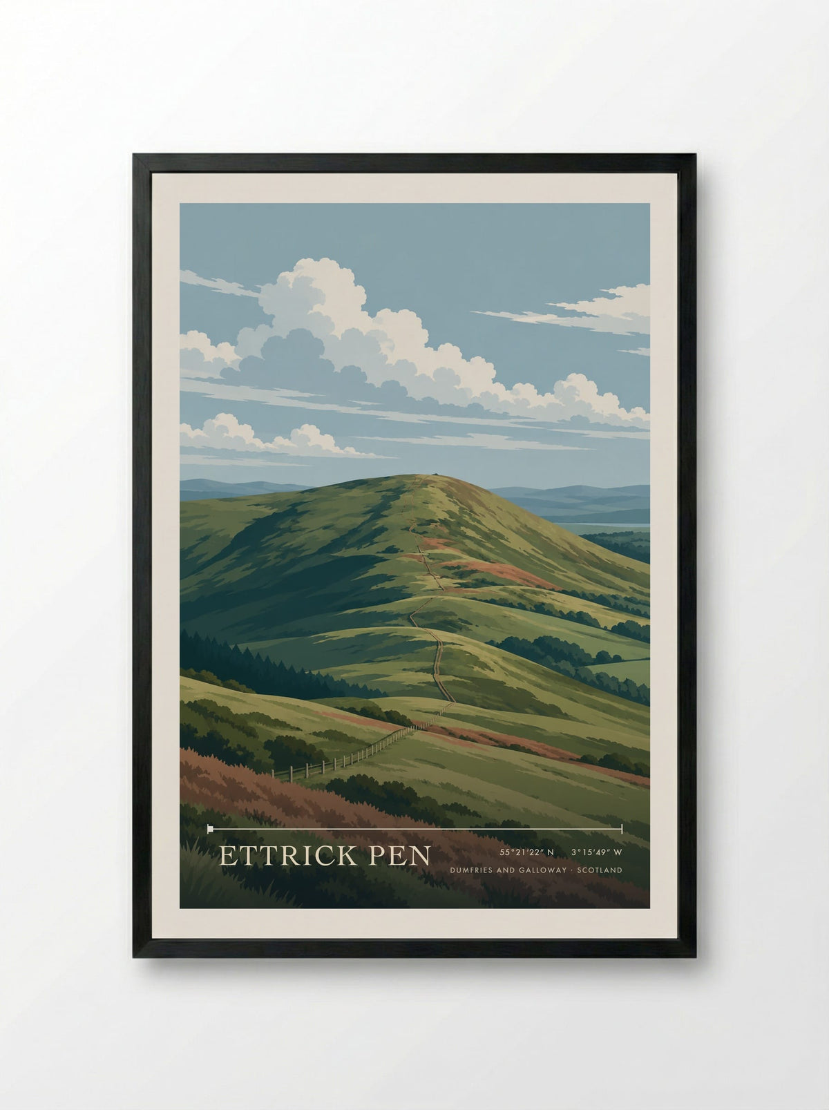 Ettrick Pen, Dumfries and Galloway | Travel Poster - Framed Print Black