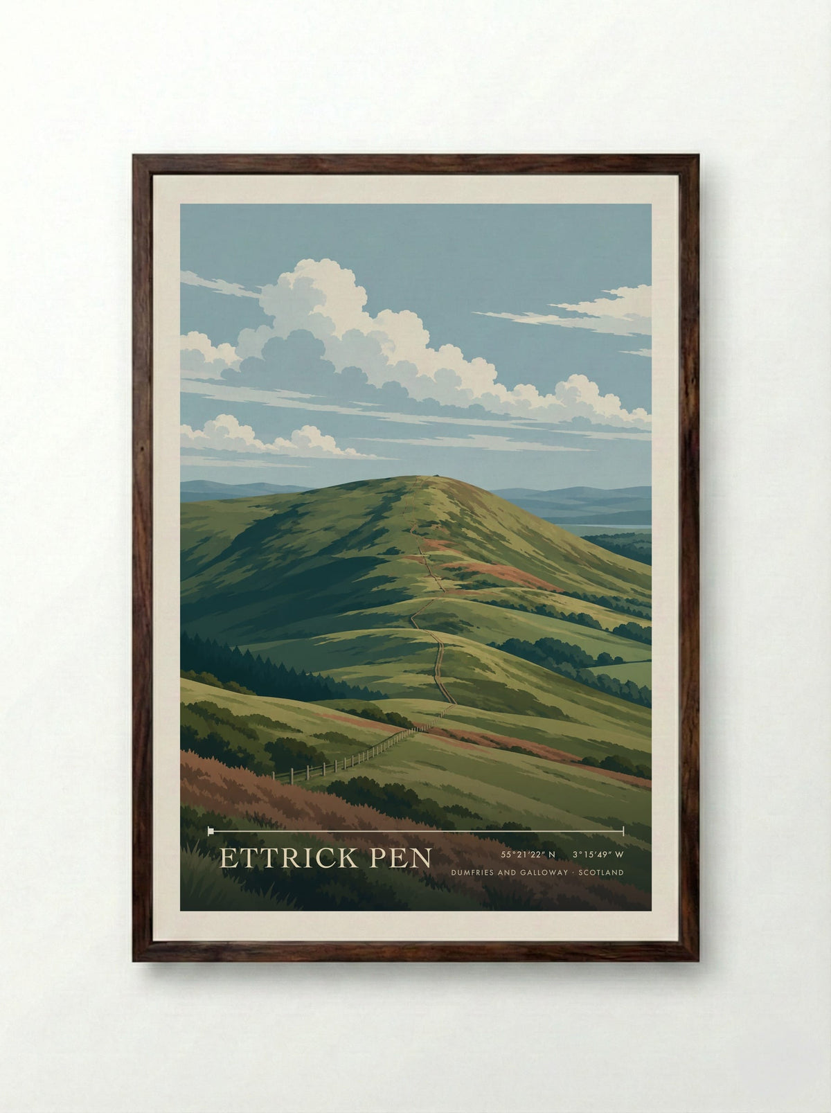 Ettrick Pen, Dumfries and Galloway | Travel Poster - Framed Print Dark Wood